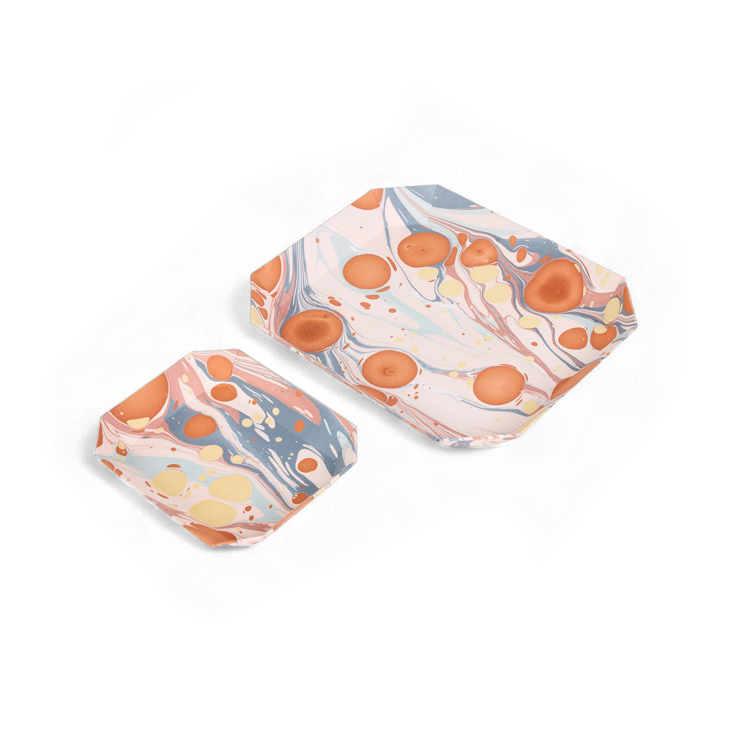 Sunset Stone – Hand Marbled Octagon Tray Set (Set of 2) (Large: 9" x 11" x 1.5")