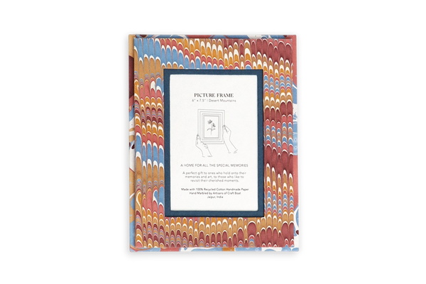 Ochre Marble – Hand Marbled Tabletop Picture Frame in Indigo Sand (7.25
