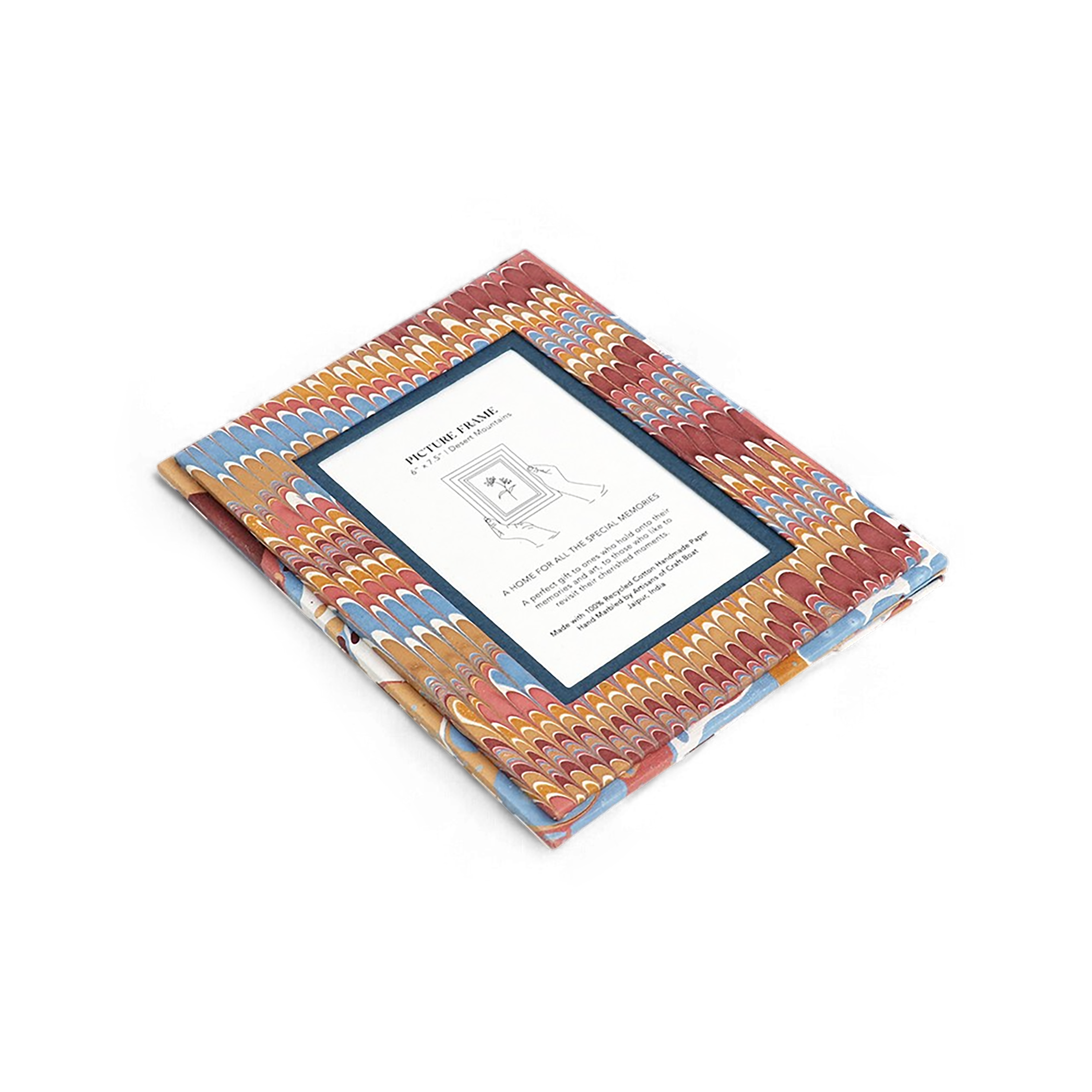 Ochre Marble – Hand Marbled Tabletop Picture Frame in Indigo Sand (7.25" x 5.75", fits 6" x 4" photo)