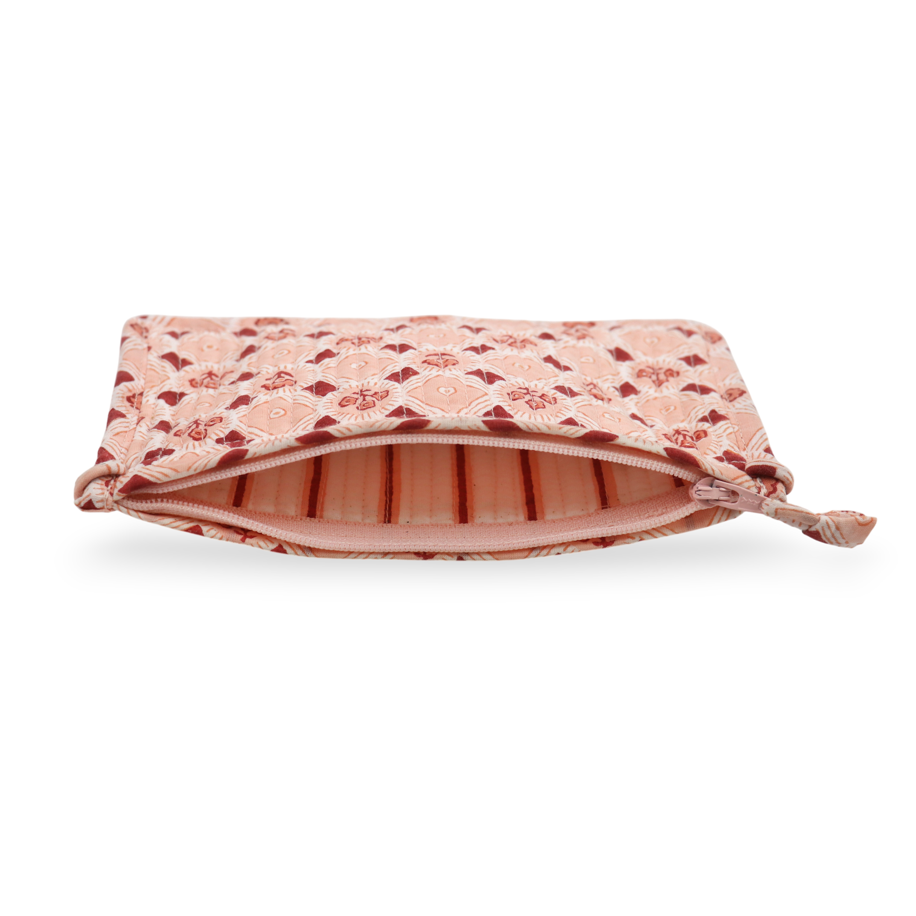 Noor Blush – Hand Block Printed Quilted Small Purse (6.5” W x 4.5” H | 100% Cotton)