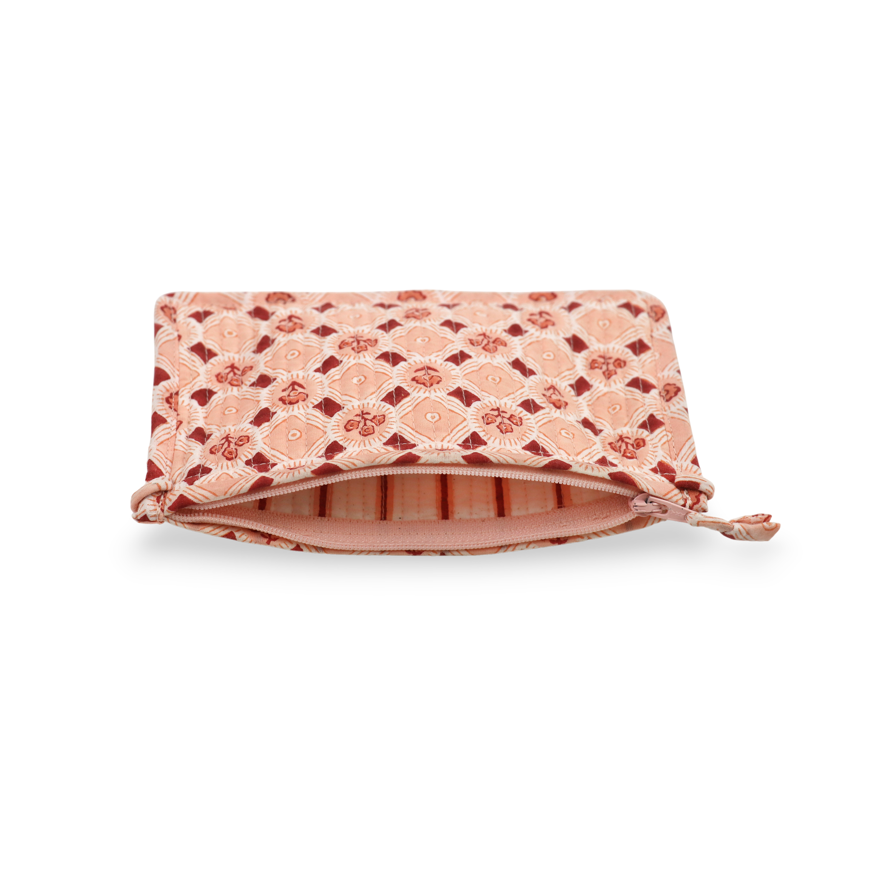 Noor Blush – Hand Block Printed Quilted Small Purse (6.5” W x 4.5” H | 100% Cotton)