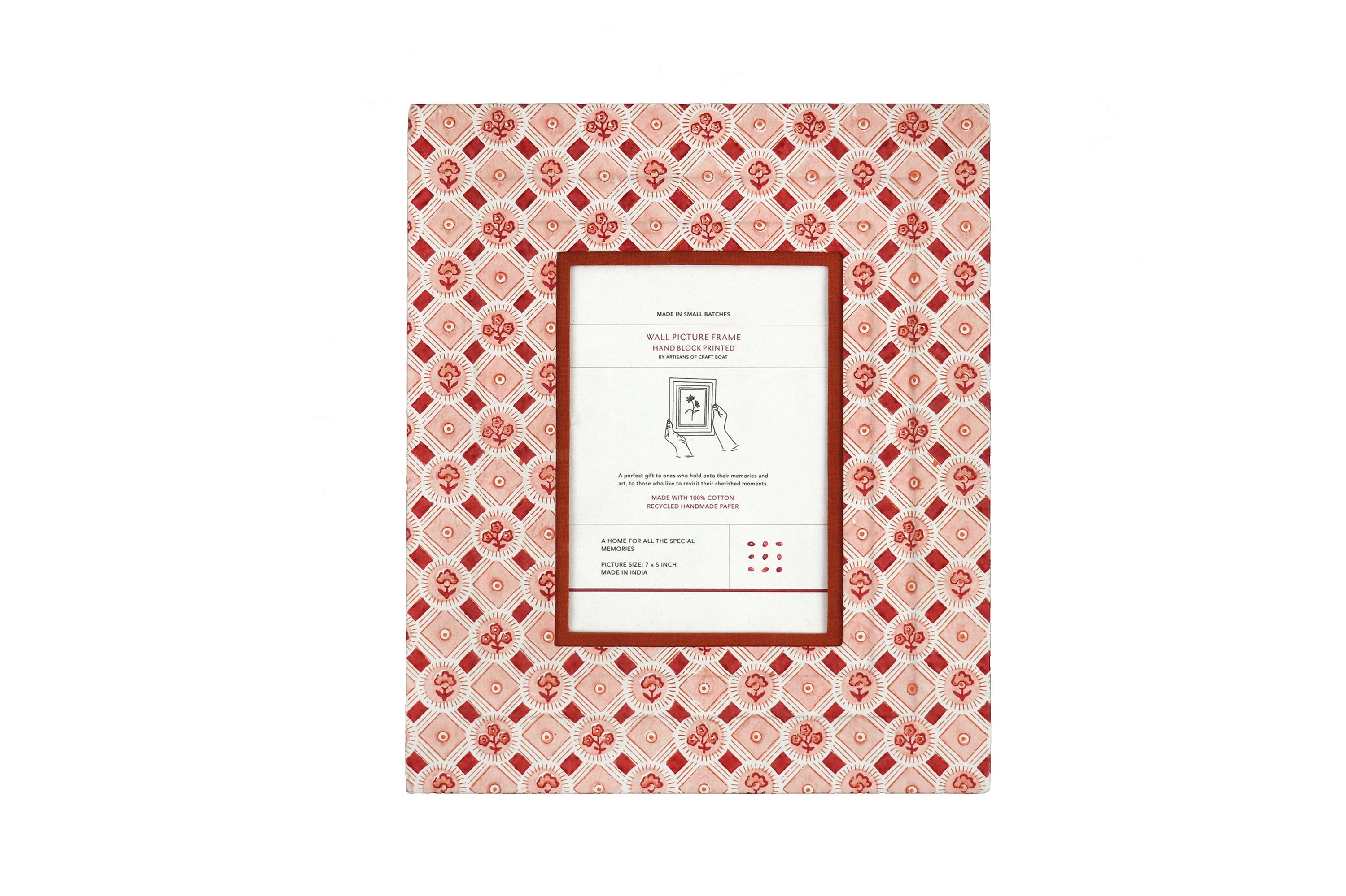 Noor Blush – Hand Block Printed Wall Picture Frame (12" x 10", fits 7" x 5" photo)