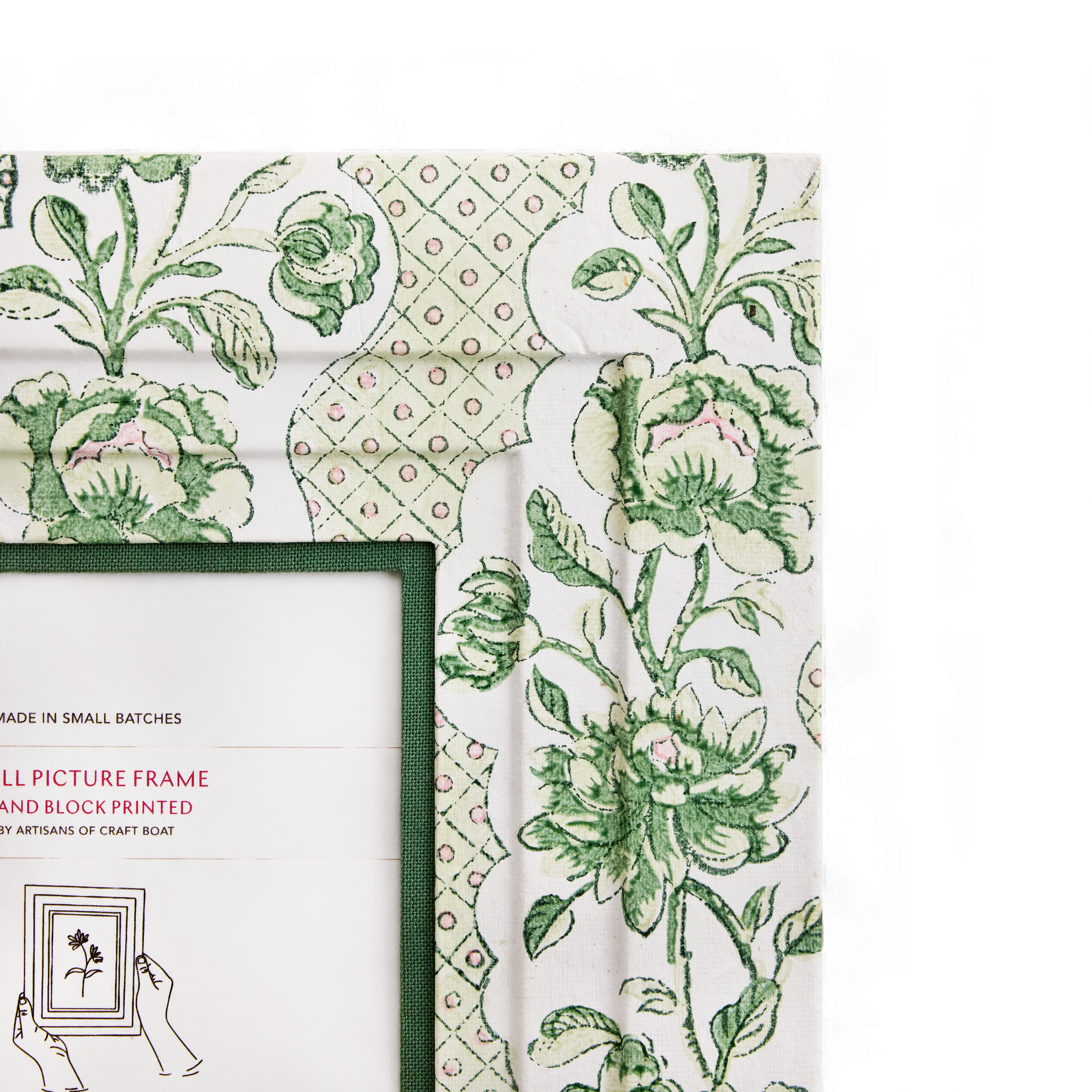 Verdant Bloom – Hand Block Printed Wall Picture Frame (12" x 10", fits 7" x 5" photo)