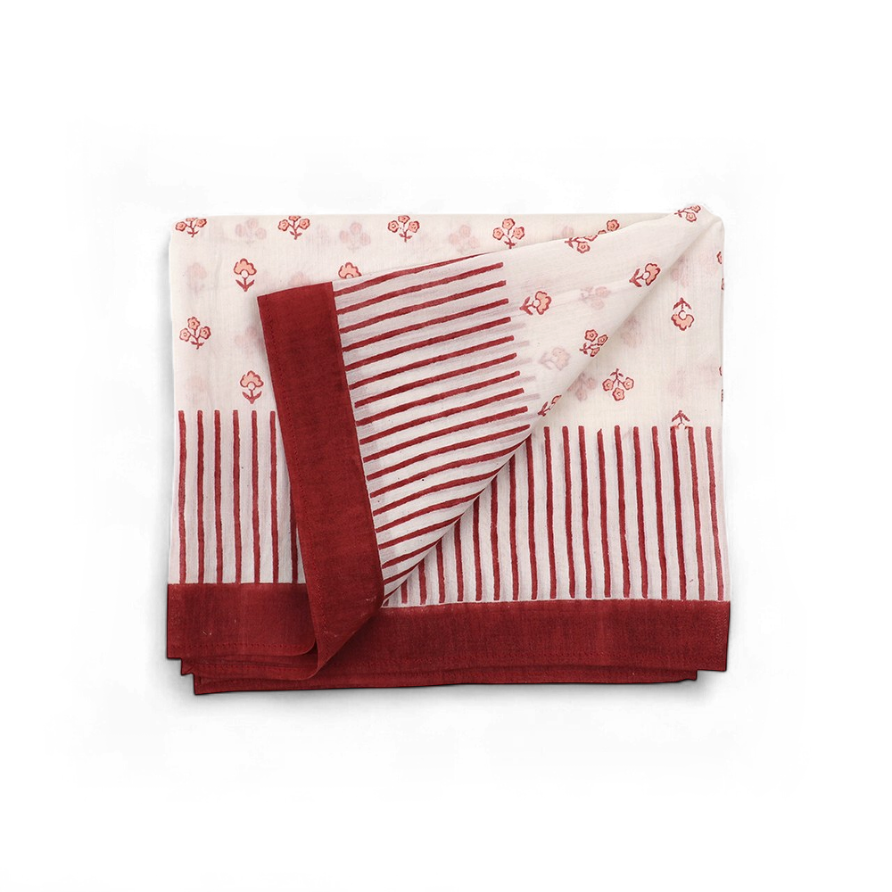 Aira Blush – Hand Block Printed Cotton Silk Scarf (27" x 27")