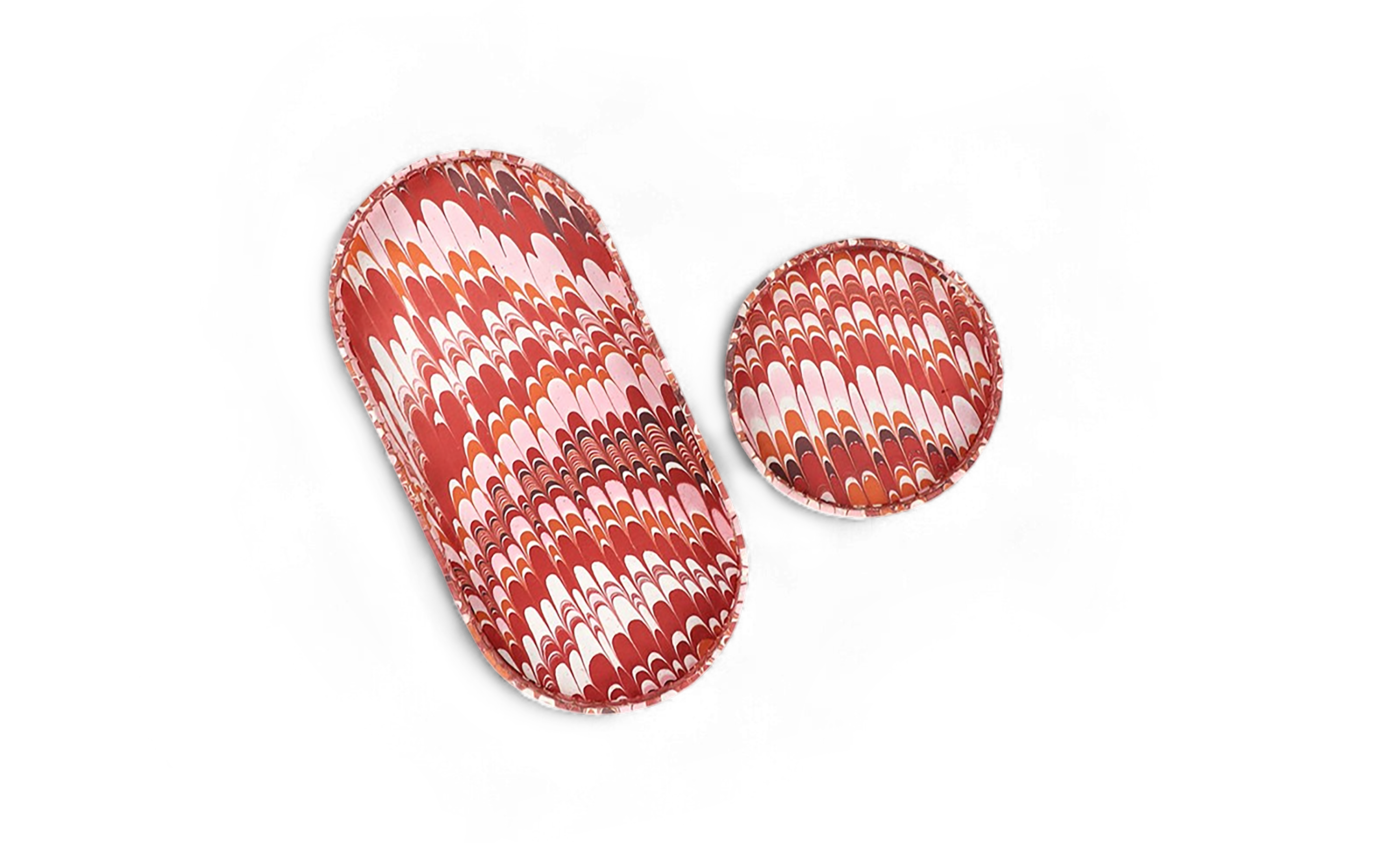Terra Wave – Hand Marbled Scalloped Tray Set (Set of 2) (Large: 4.5" x 9" x 1")