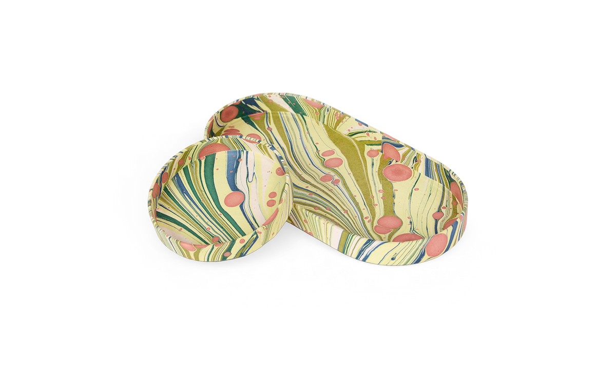 Meadow Swirl – Hand Marbled Tray Set (Set of 2) (Large: 4.5" x 9" x 1") (Small: 4" x 4" x 0.6")