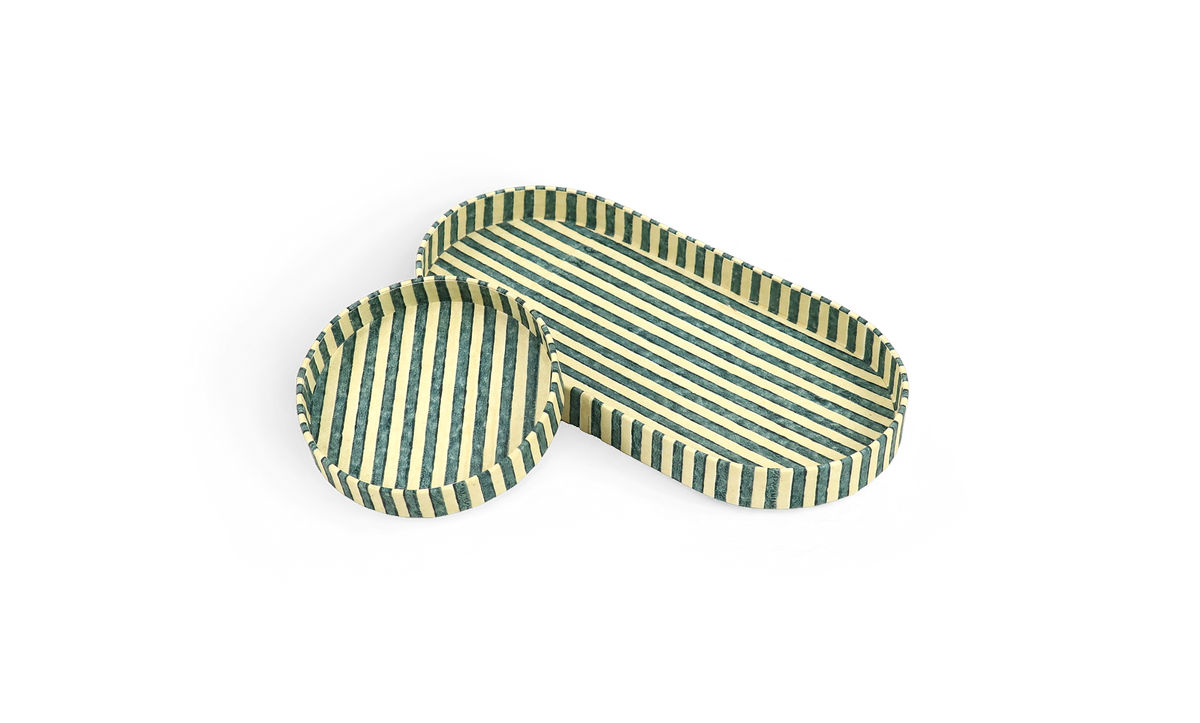 Forest Stripe – Hand Block Printed Dual Tray Set (Set of 2) (Large: 4.5" x 9" x 1") (Small: 4" x 4" x 0.6")