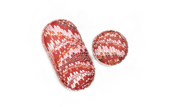 Terra Wave – Hand Marbled Scalloped Tray Set (Set of 2) (Large: 4.5