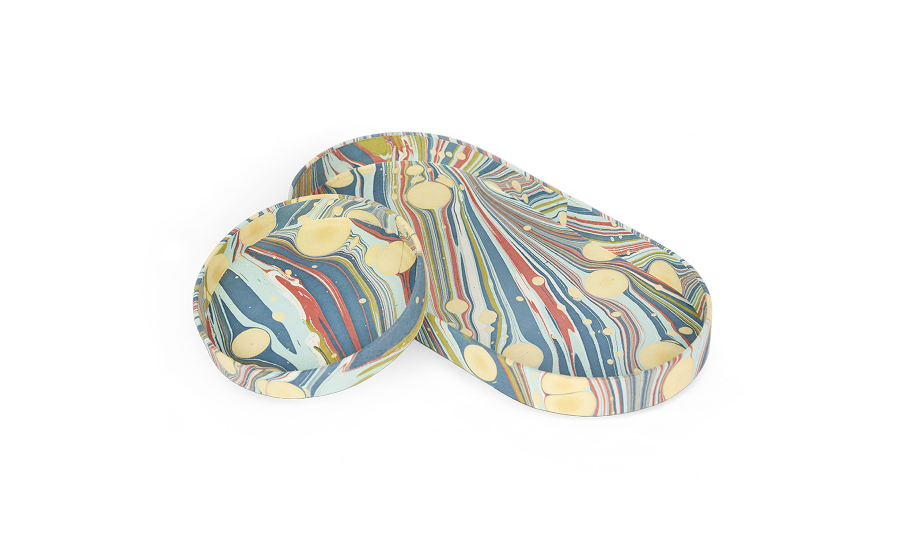 Ocean Swirl – Hand Marbled Tray Set (Set of 2) (Large: 4.5" x 9" x 1") (Small: 4" X 4" X 0.6")