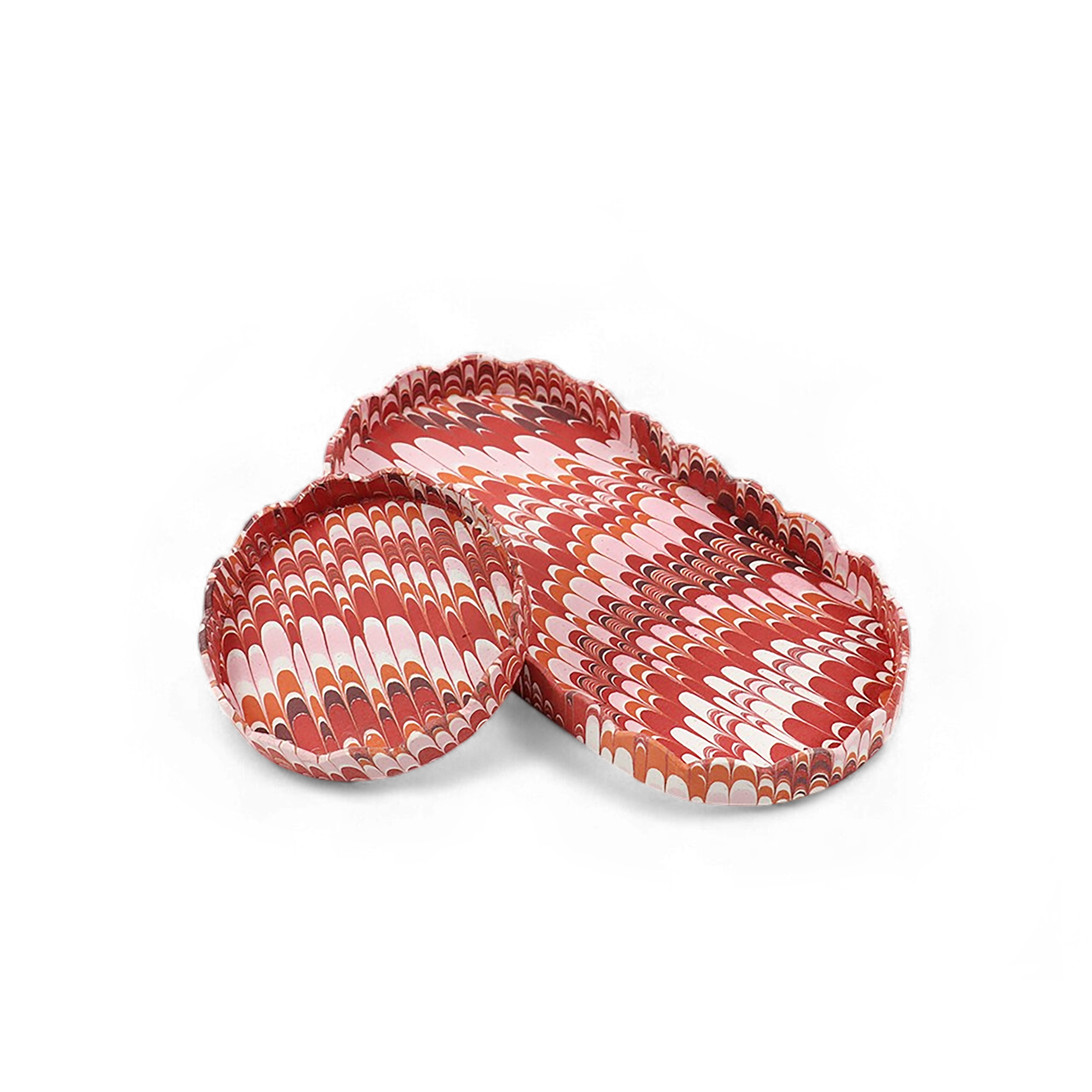 Terra Wave – Hand Marbled Scalloped Tray Set (Set of 2) (Large: 4.5" x 9" x 1")
