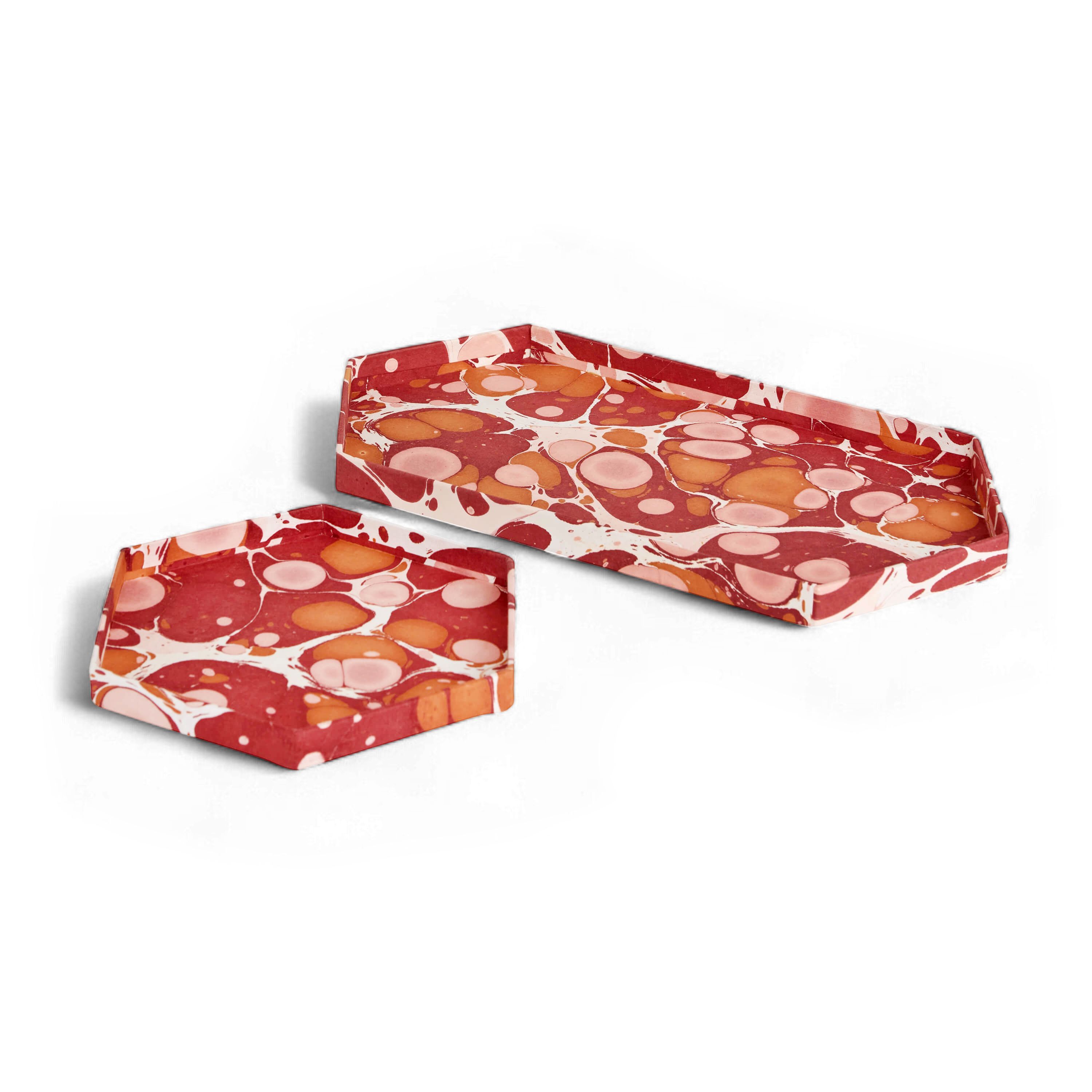 Amber Stone – Hand Marbled Hexagon Tray Set (Set of 2) (Large: 13" x 7" x 0.75")