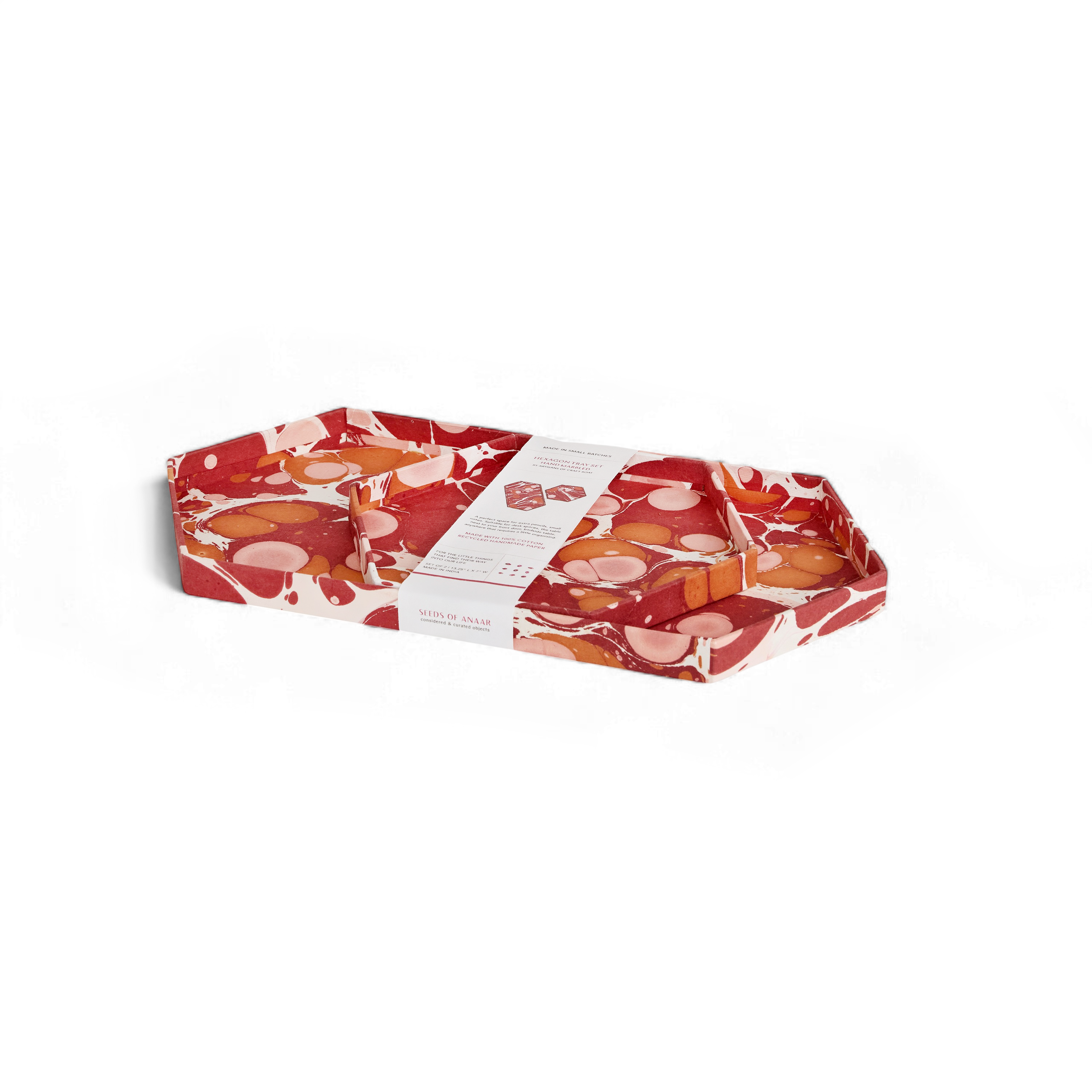Amber Stone – Hand Marbled Hexagon Tray Set (Set of 2) (Large: 13" x 7" x 0.75")