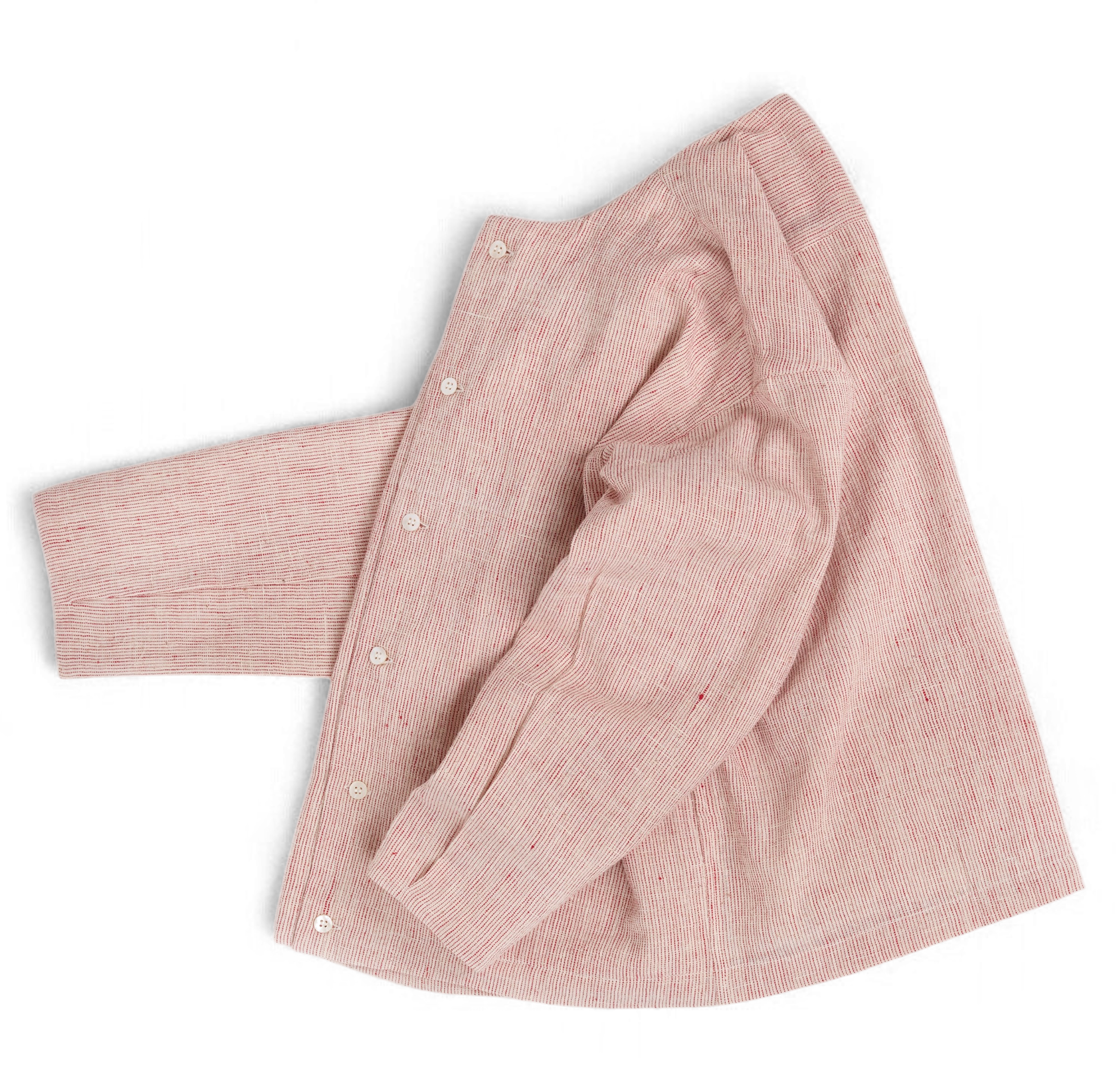 Inaya Jacket – Handwoven Cotton Jacket in Coral Pinstripes (Sizes S - L)