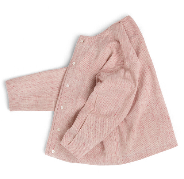 Inaya Jacket – Handwoven Cotton Jacket in Coral Pinstripes (Sizes S - L)