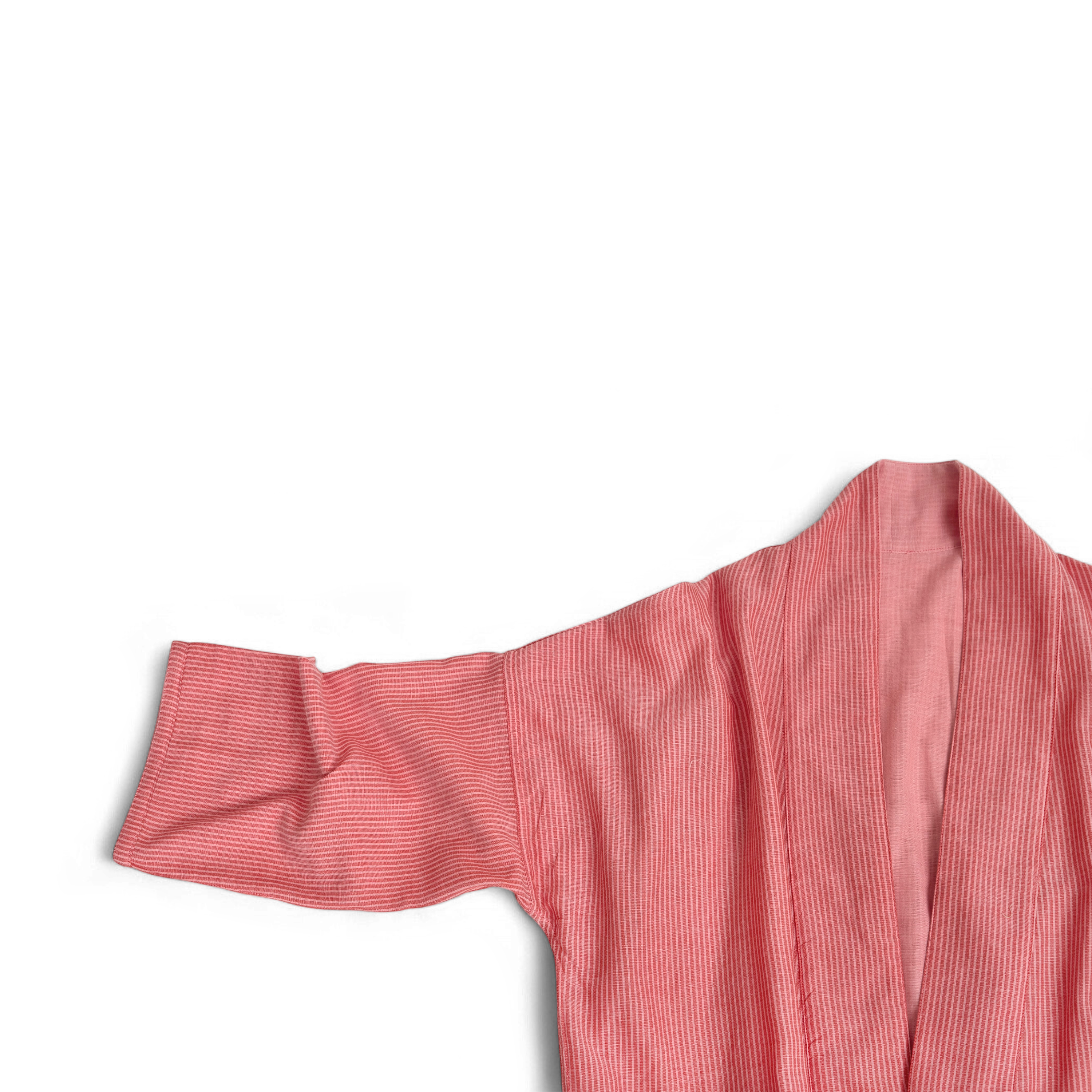 Pinstripe Kimono – Double Cotton Gauze Duster in Blush Red (Sizes: S/M and L/XL)
