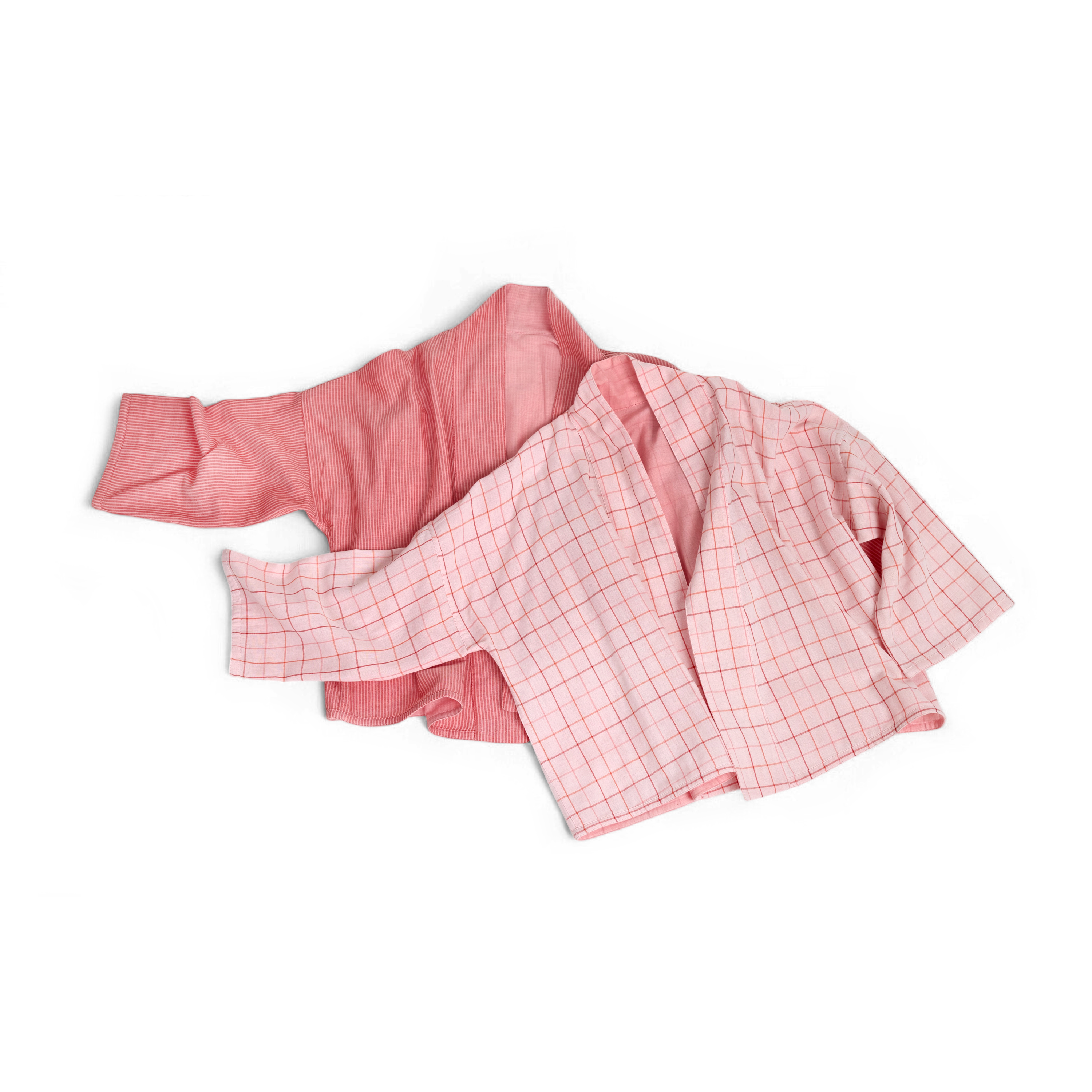 Pinstripe Kimono – Double Cotton Gauze Duster in Blush Red (Sizes: S/M and L/XL)