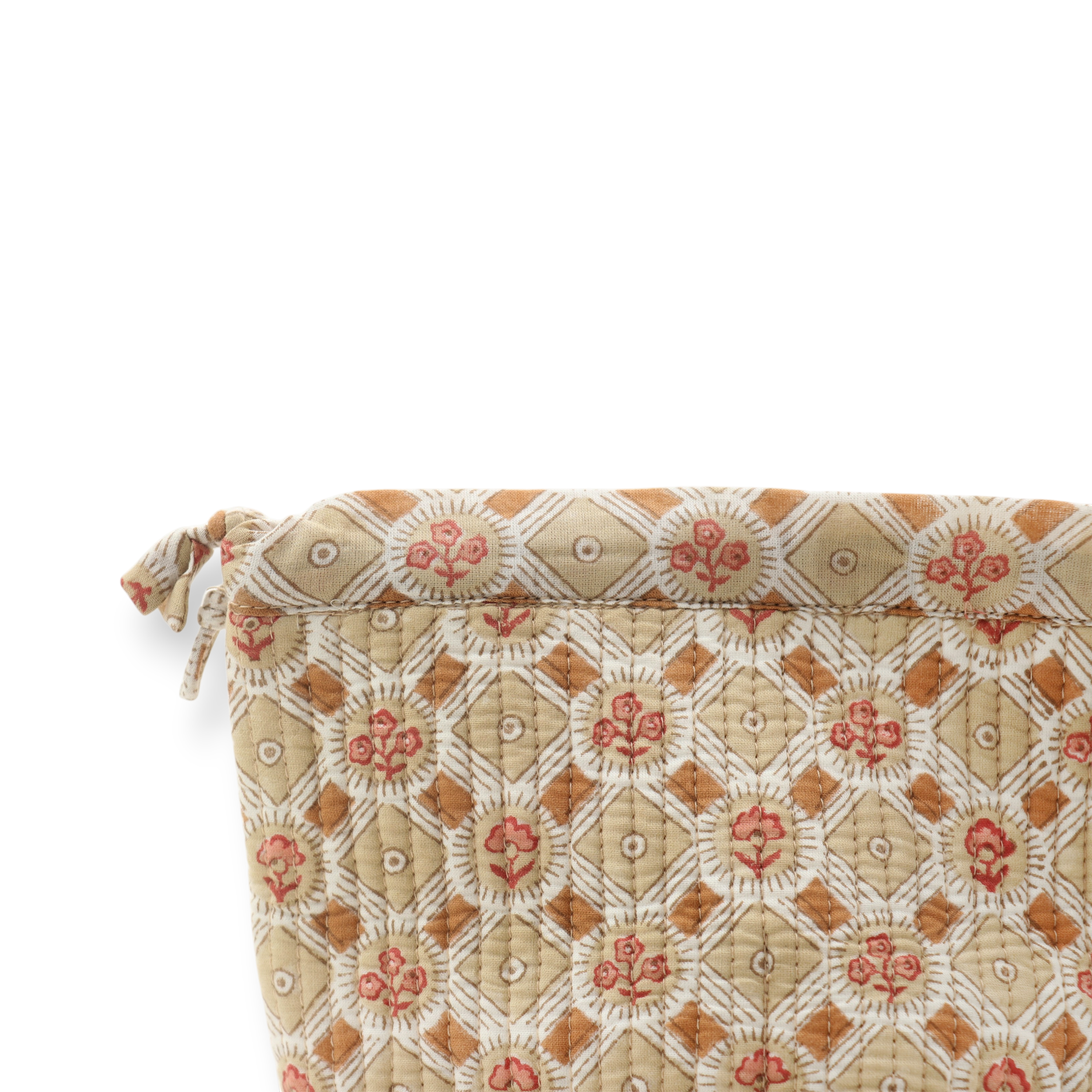 Noor Ochre – Hand Block Printed Quilted Pouch (Jewelry & Beauty Organizer)