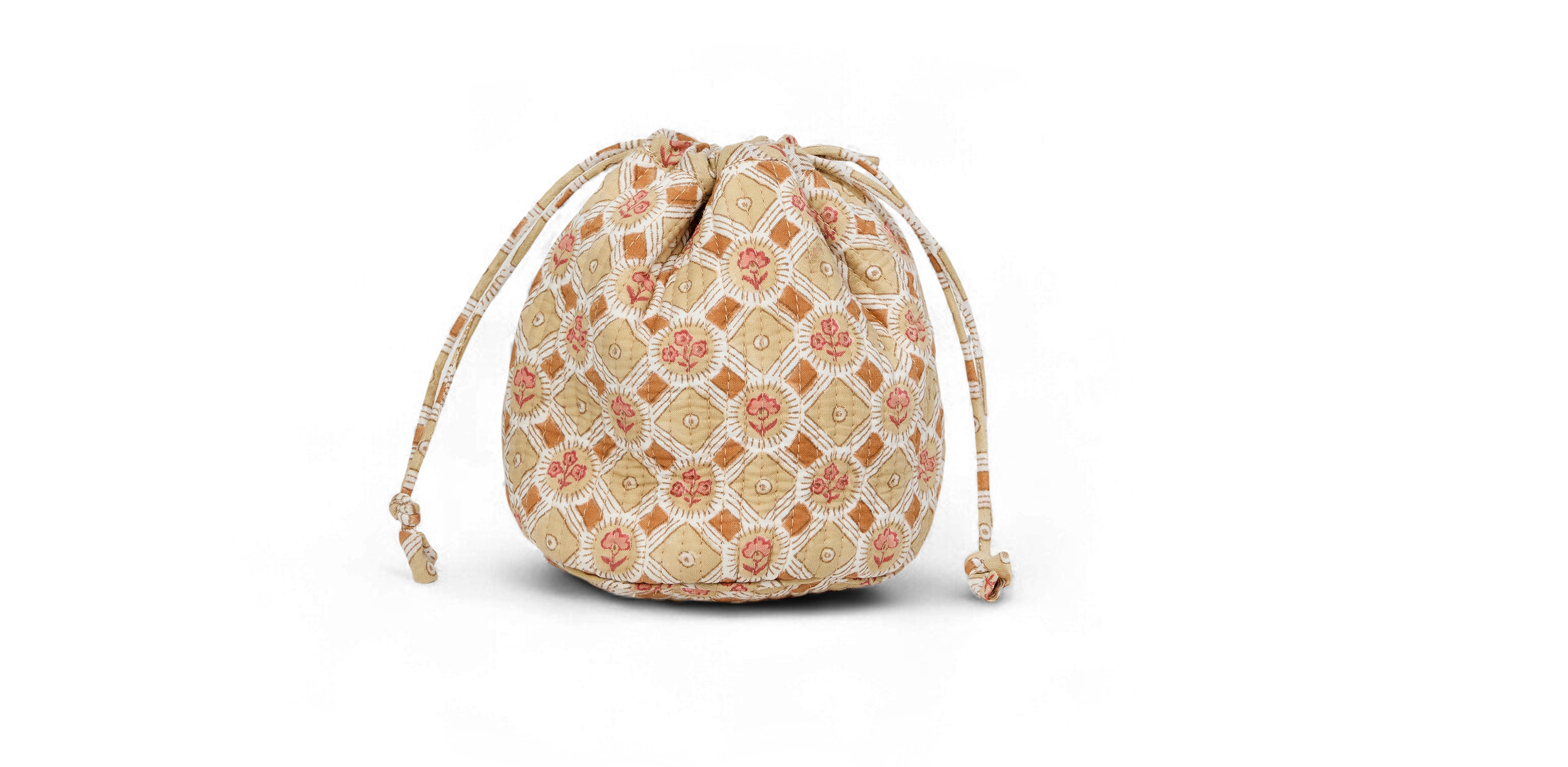 Noor Ochre – Hand Block Printed Quilted Pouch (Jewelry & Beauty Organizer)