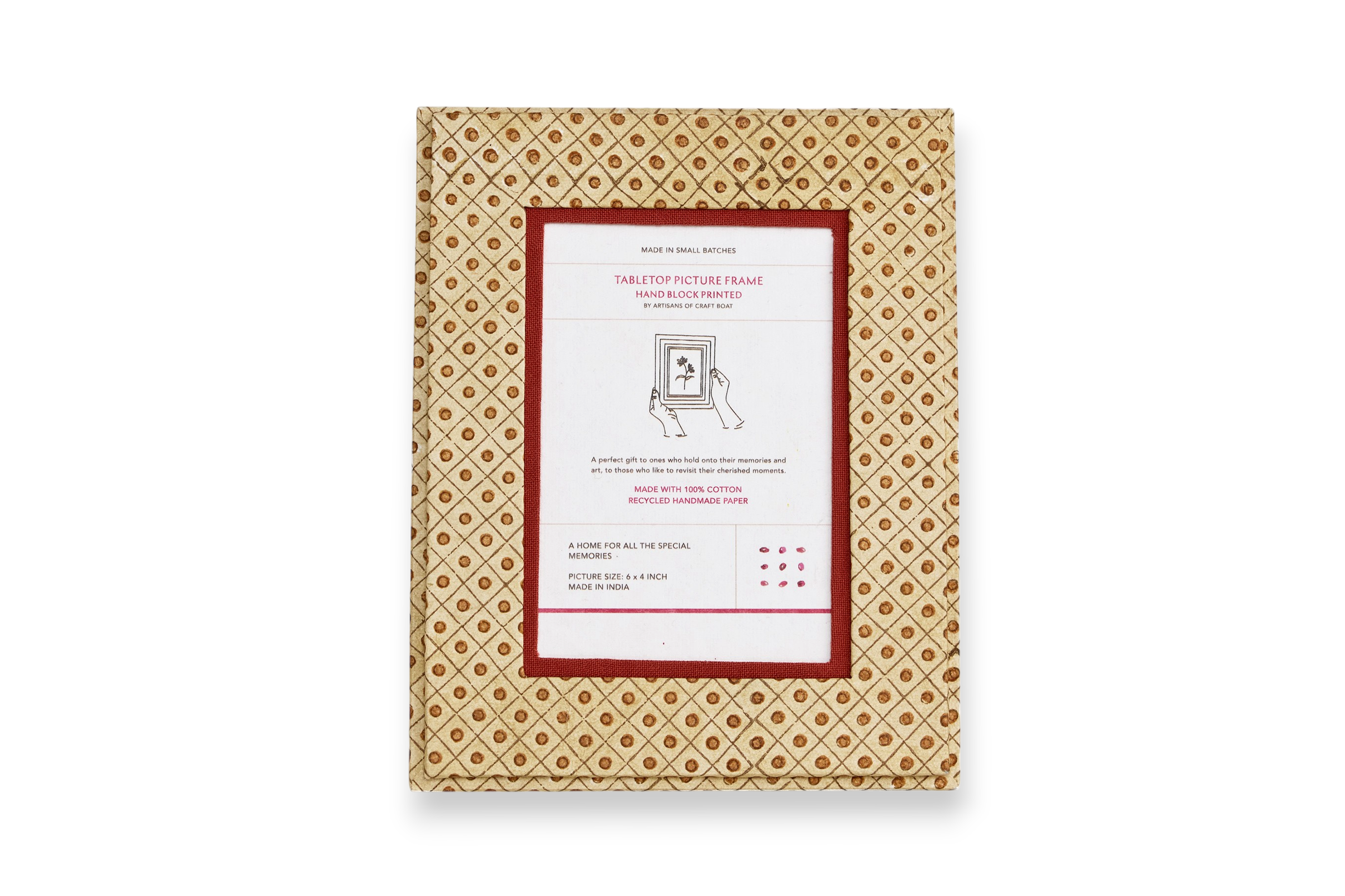 Amber Gird – Hand Block Printed Tabletop Picture Frame (7.25" x 5.75", fits 6" x 4" photo)