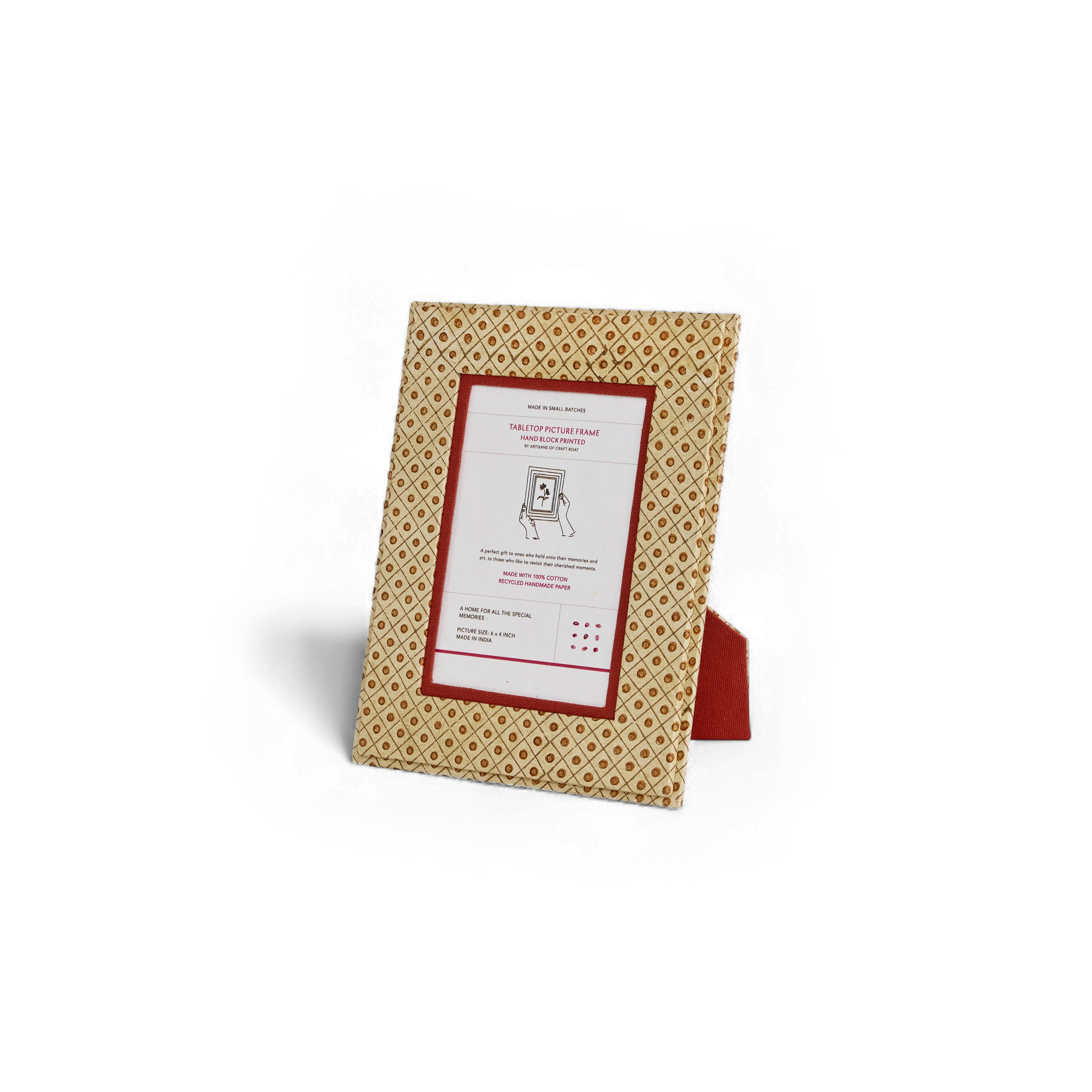 Amber Gird – Hand Block Printed Tabletop Picture Frame (7.25" x 5.75", fits 6" x 4" photo)