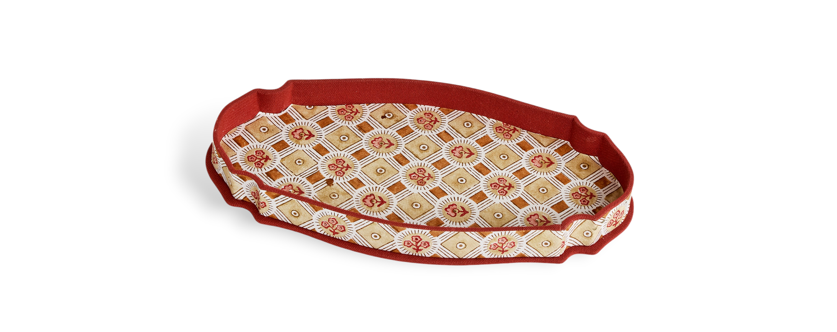 Saanjh Print – Hand Block Printed Crest Tray in Gold Brick Red (9.25" x 4.75" x 1")