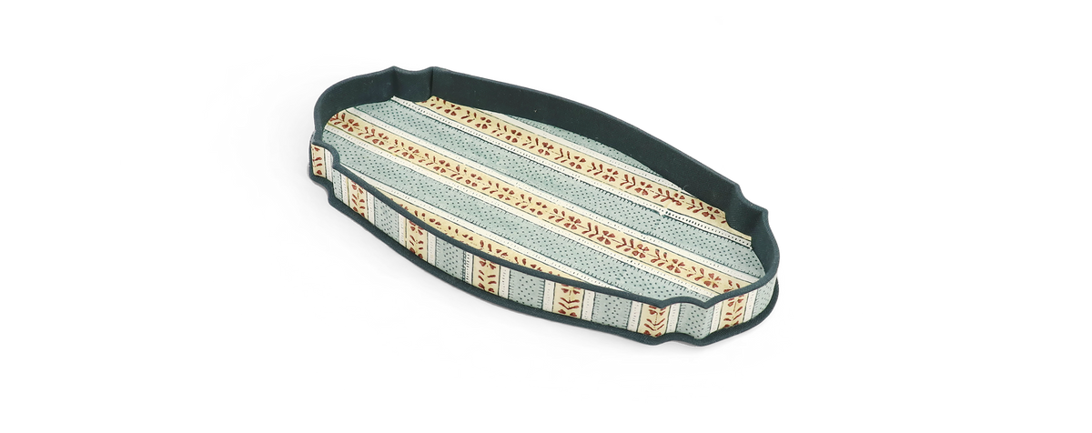 Sage Vine – Hand Block Printed Crest Tray (9.25" x 4.75" x 1")