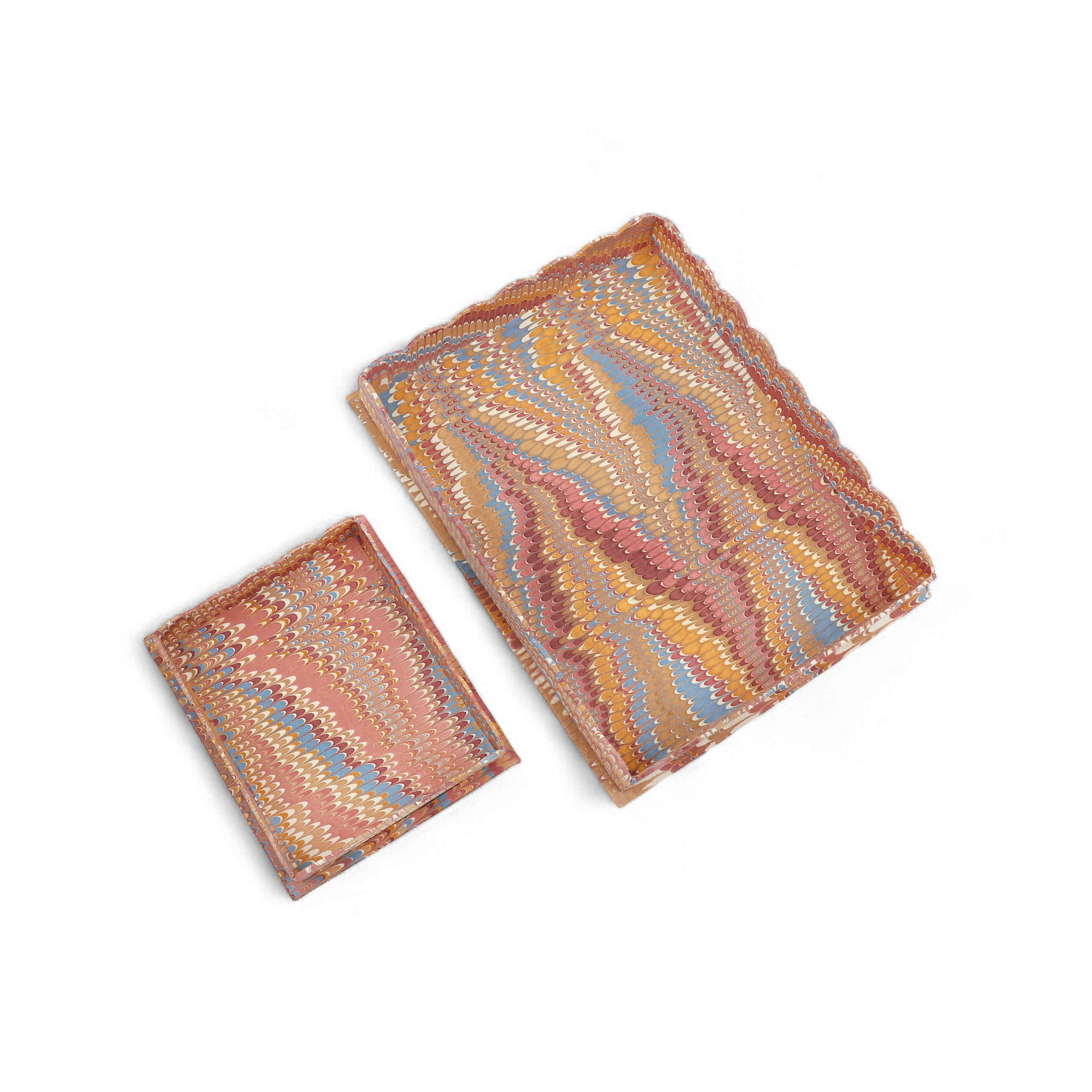 Desert Wave – Hand Marbled Scalloped Tray in Earth Tones (12" x 9.5" x 1.5")