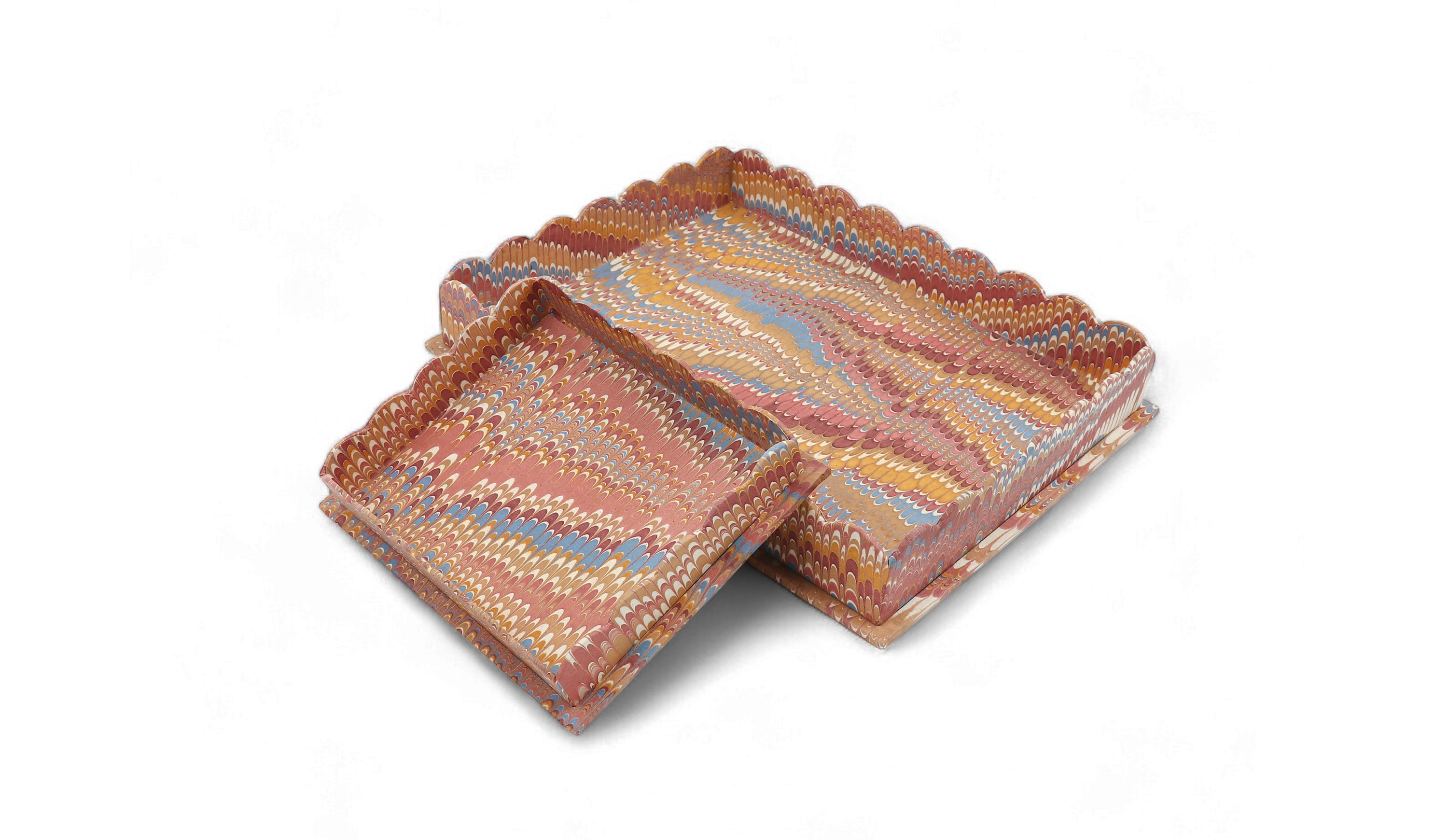Desert Wave – Hand Marbled Scalloped Tray in Earth Tones (12" x 9.5" x 1.5")
