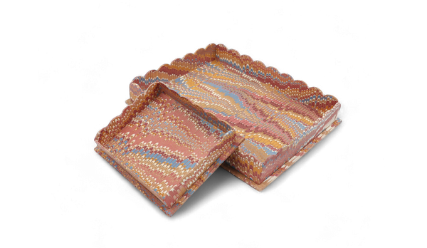 Desert Wave – Hand Marbled Scalloped Tray in Earth Tones (12