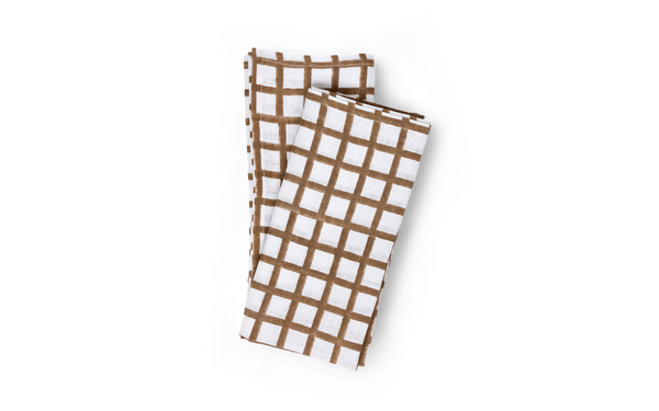 Clay Gridline – Hand Block Printed Linen Napkin (Set of 2) (18