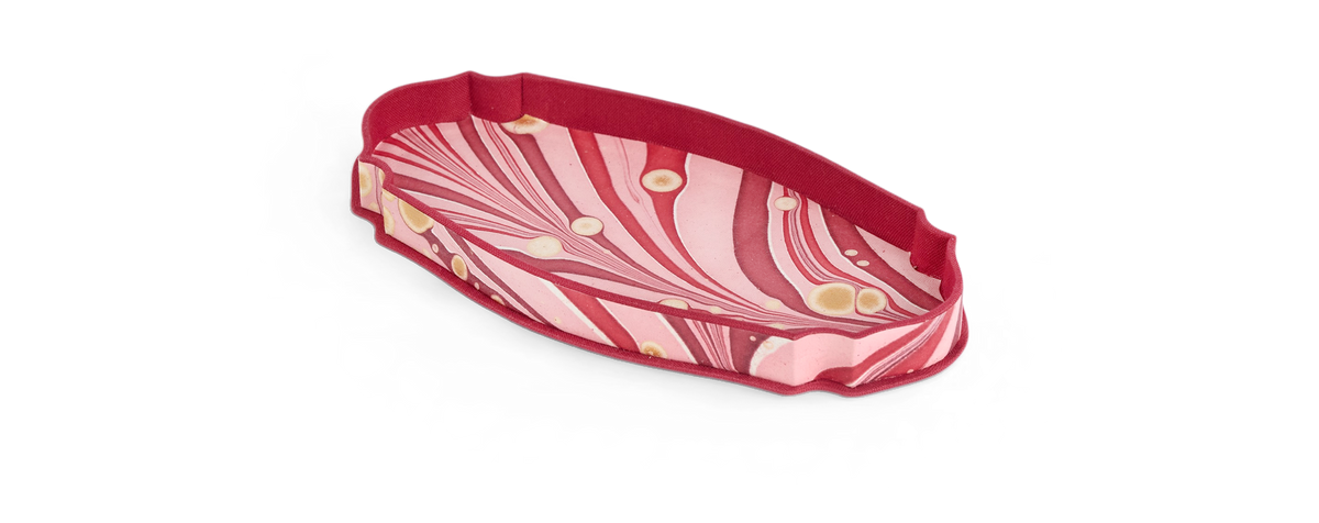 Garnet Red Fire Whirl – Hand Marbled Victorian Desk Tray (9.25" x 4.75" x 1")