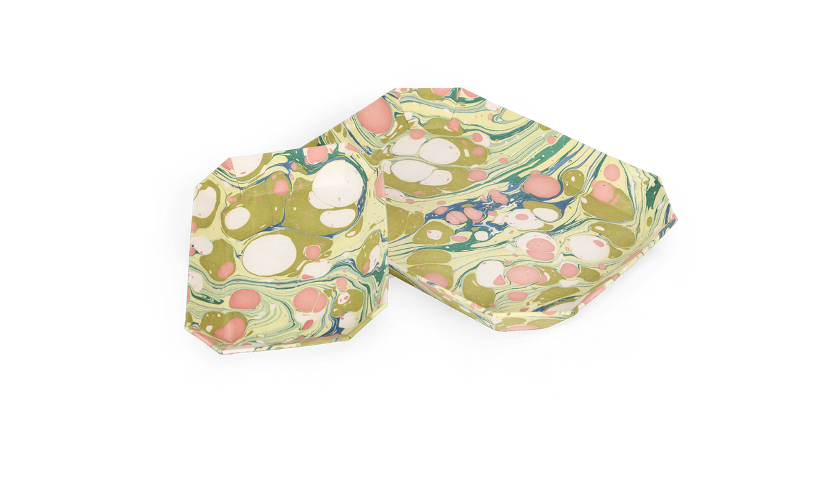 Meadow Stone – Hand Marbled Octagon Tray Set (Set of 2) (Large: 9" x 11" x 1.5")