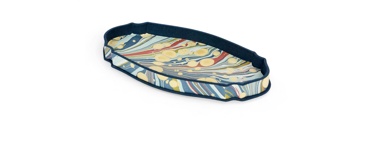 Ocean Swirl – Hand Marbled Crest Tray (9.25" x 4.75" x 1")