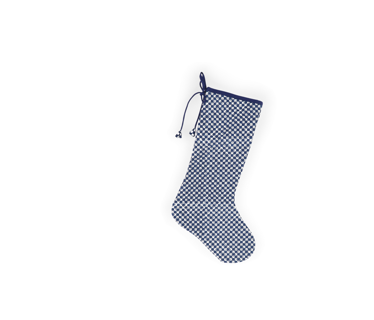Harbor Blue Check – Hand Block Printed Christmas Stocking With Piping (16" × 5")