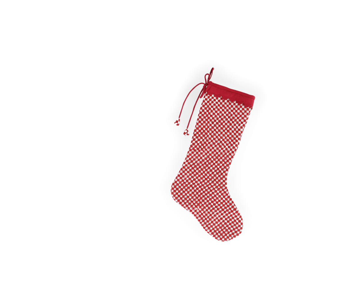Garnet Red Check – Hand Block Printed Christmas Stocking With Scalloped Edge (16" × 5")