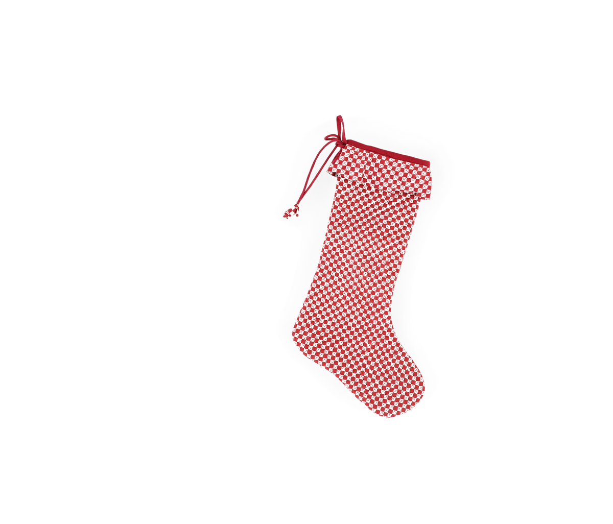 Garnet Red Check – Hand Block Printed Christmas Stocking Piping With Frill (16" × 5")