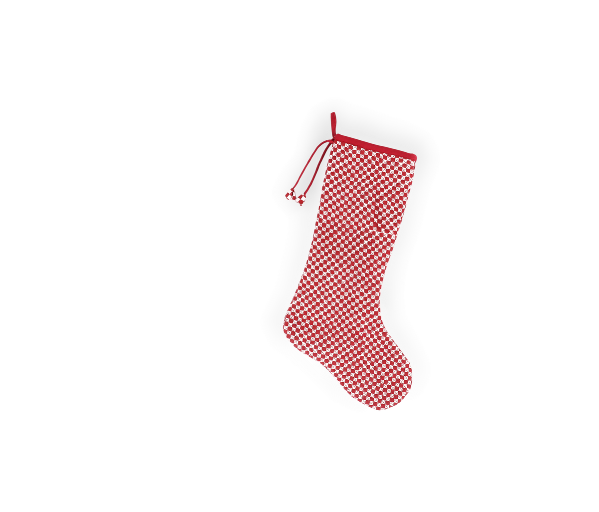 Garnet Red Check – Hand Block Printed Christmas Stocking With Piping (16" × 5")