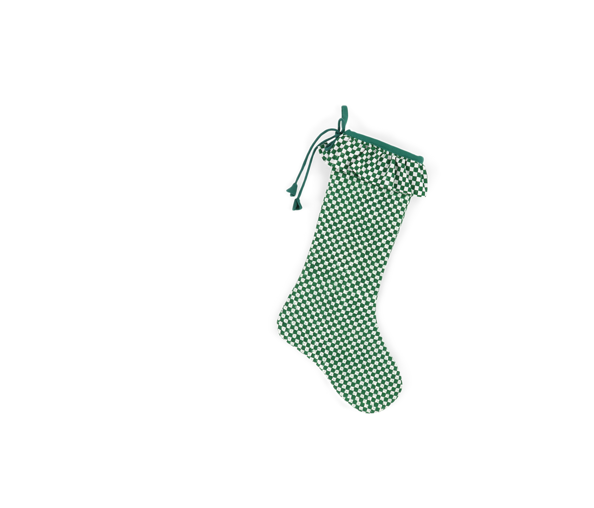 Celadon Green Check – Hand Block Printed Christmas Stocking Piping With Frill (16" × 5")