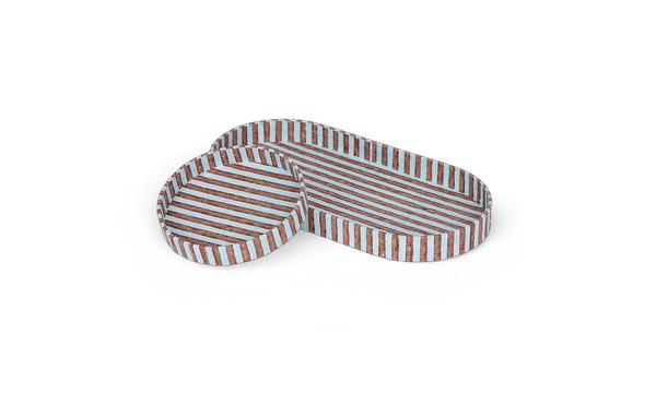 Earthen Stripe – Hand Block Printed Dual Tray Set (Set of 2) (Large: 4.5