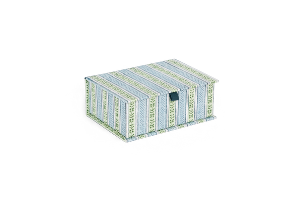 Sage Stripe Vine – Hand Block Printed Keepsake Box (6.75” x 5” x 2.75” | 100% Recycled Cotton Paper)