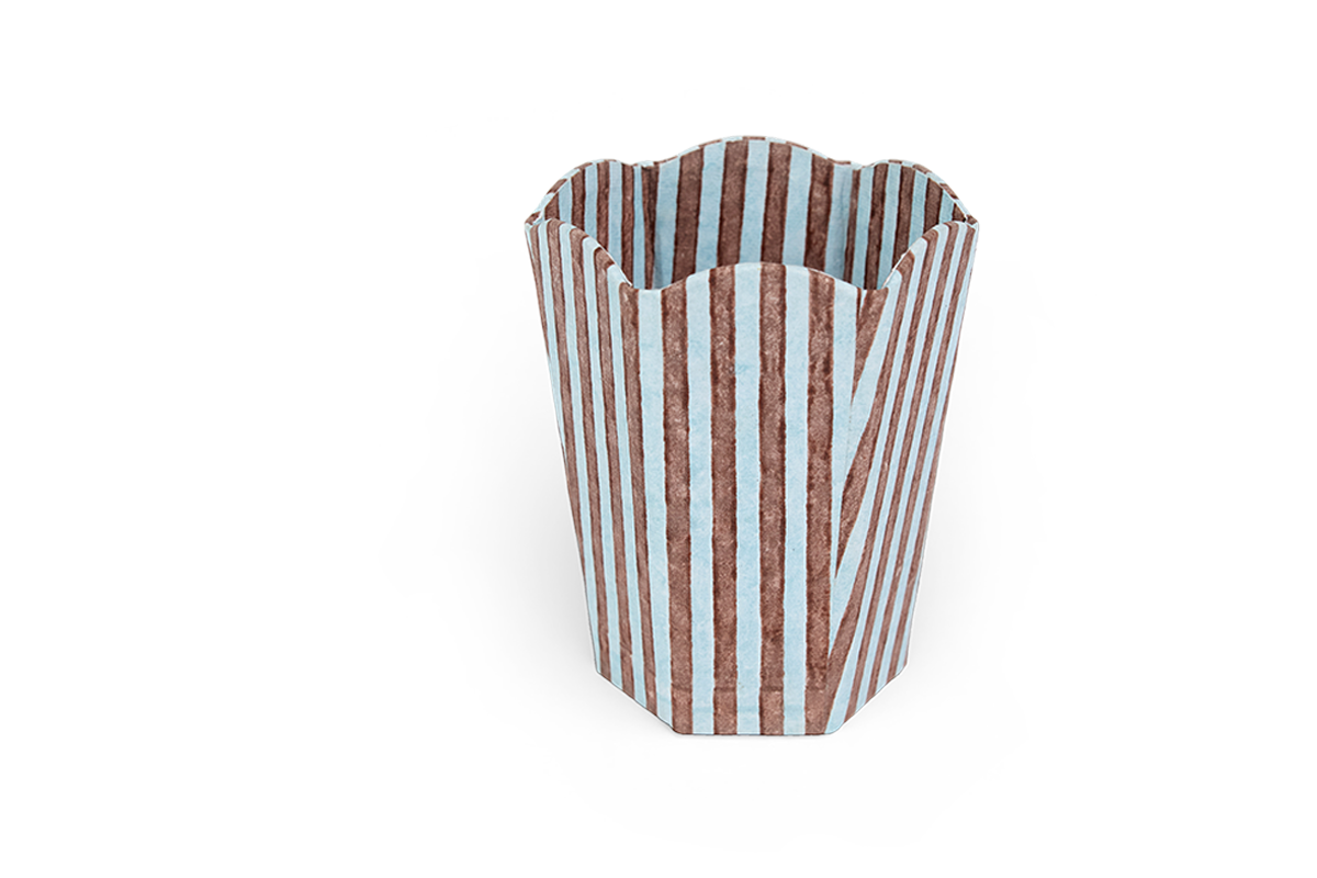 Mist Stripe – Hand Block Printed Scalloped Pen Pot  (3.25" W x 3.25" D x 4.5" H )