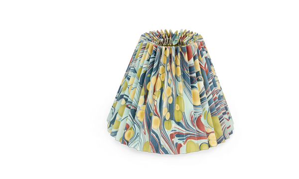 Ocean Swirl – Hand Marbled Pleated Lampshade (8” H x 10” W x 5.5” Ø | 100% Recycled Cotton Paper)