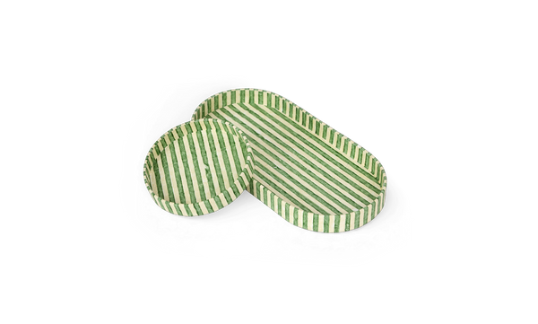 Meadow Stripe – Hand Block Printed Tray Set (Set of 2) (Large: 4.5
