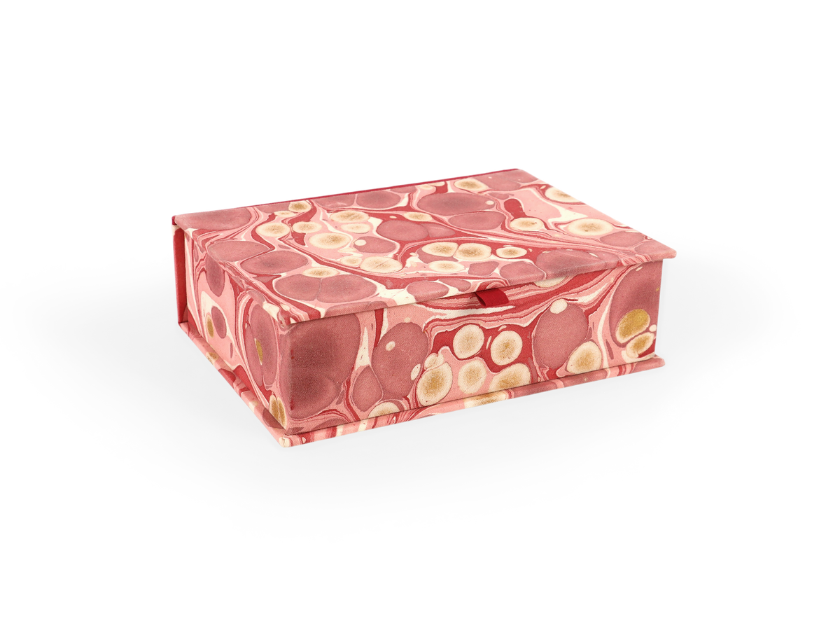Garnet Red Pebble – Hand Marbled Keepsake Jewellery Box (9.5” x 7” x 3.5” | 100% Cotton Casement)
