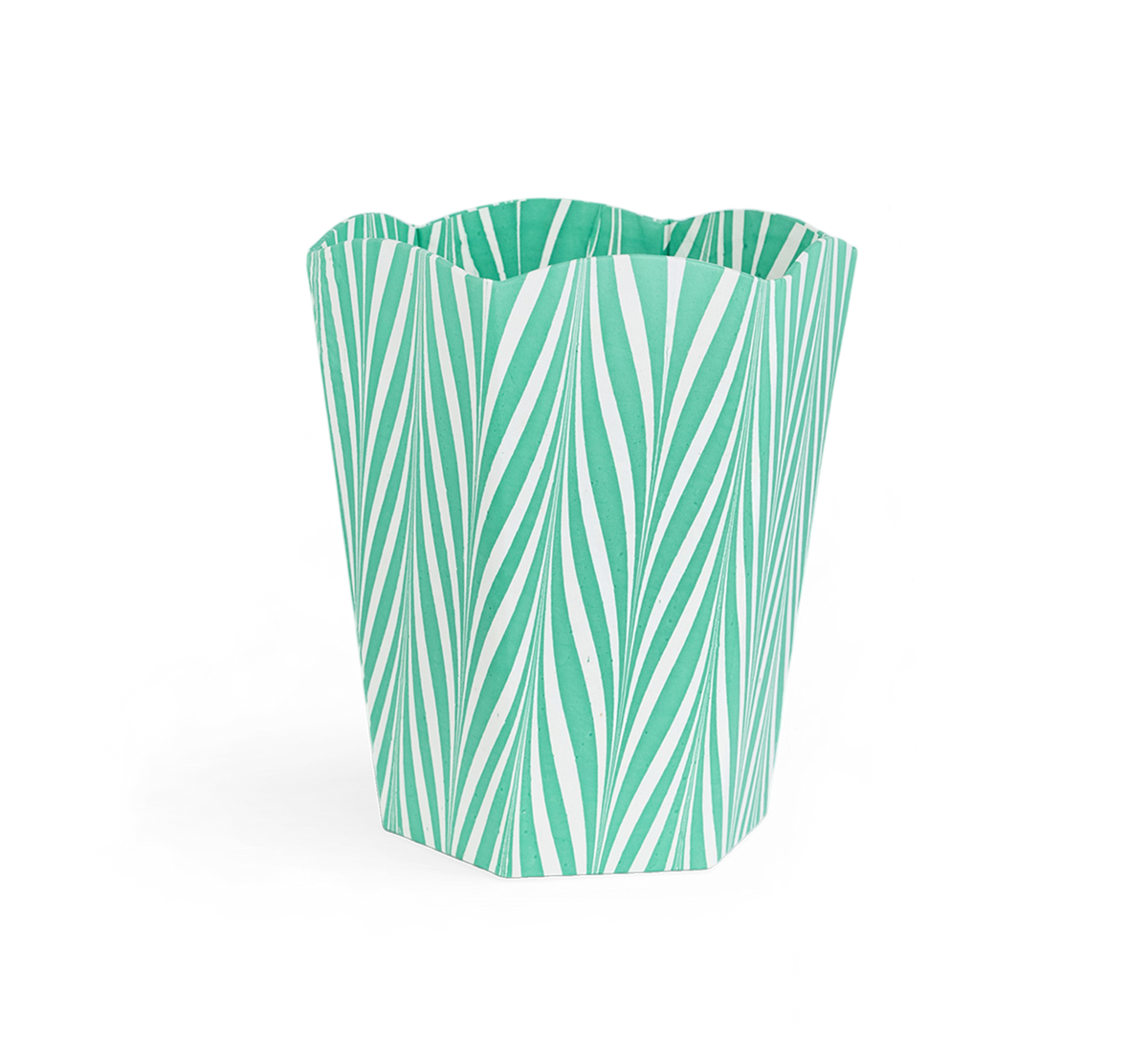 Celadon Green Banyan – Hand Marbled Scalloped Basket (9.5" W x 9.5" D x 12" H)