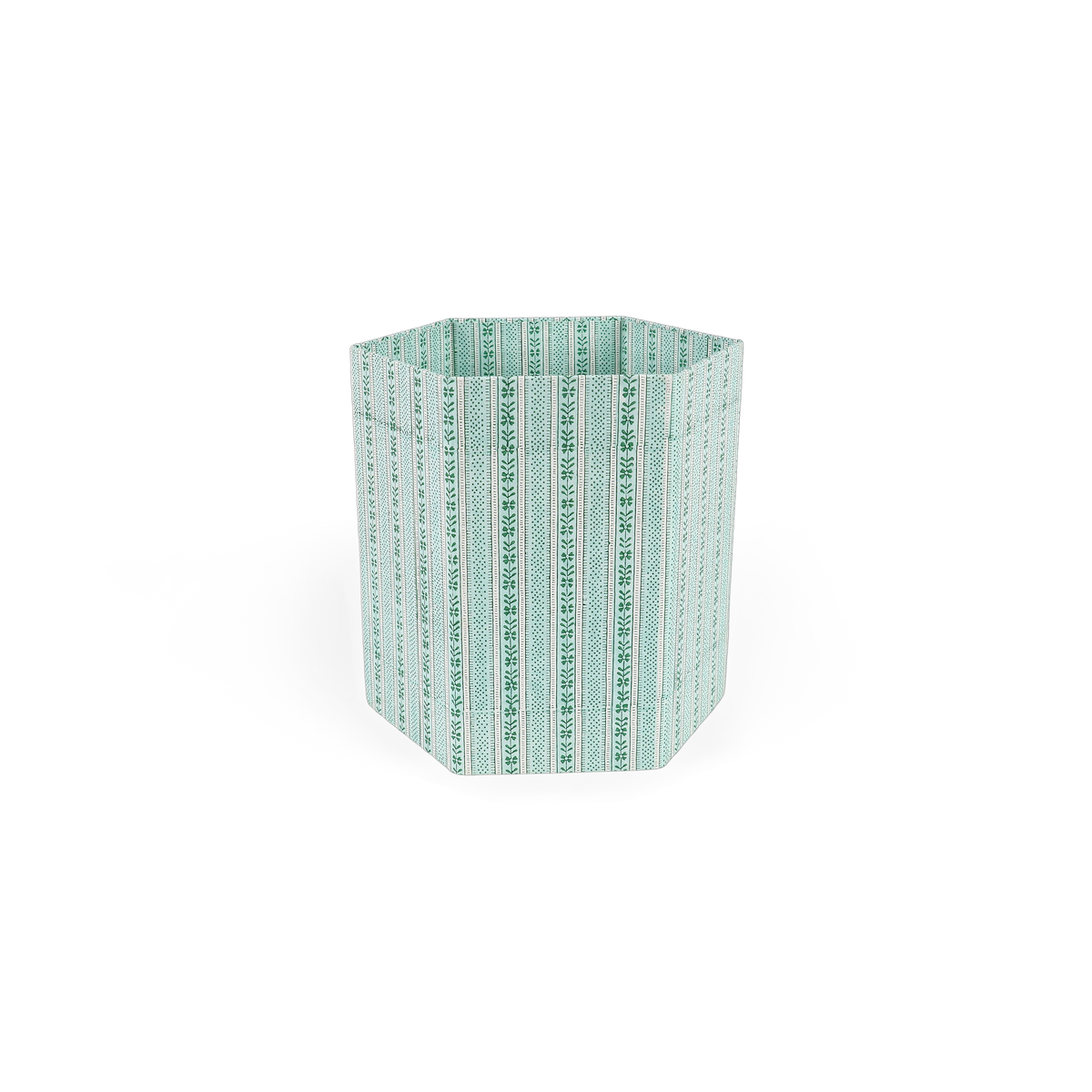 Celadon Green Floral Stripe – Hand Block Printed Collapsible Basket (9.5" x 9.5" x 10.5")