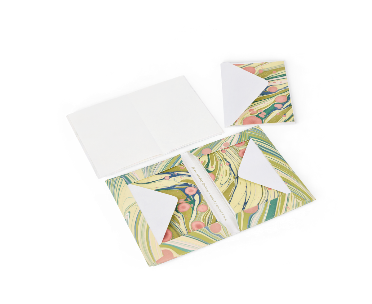Meadow Swirl – Hand Marbled Greeting Card Folder Set  (6” x 4” | 100% Recycled Cotton Paper)