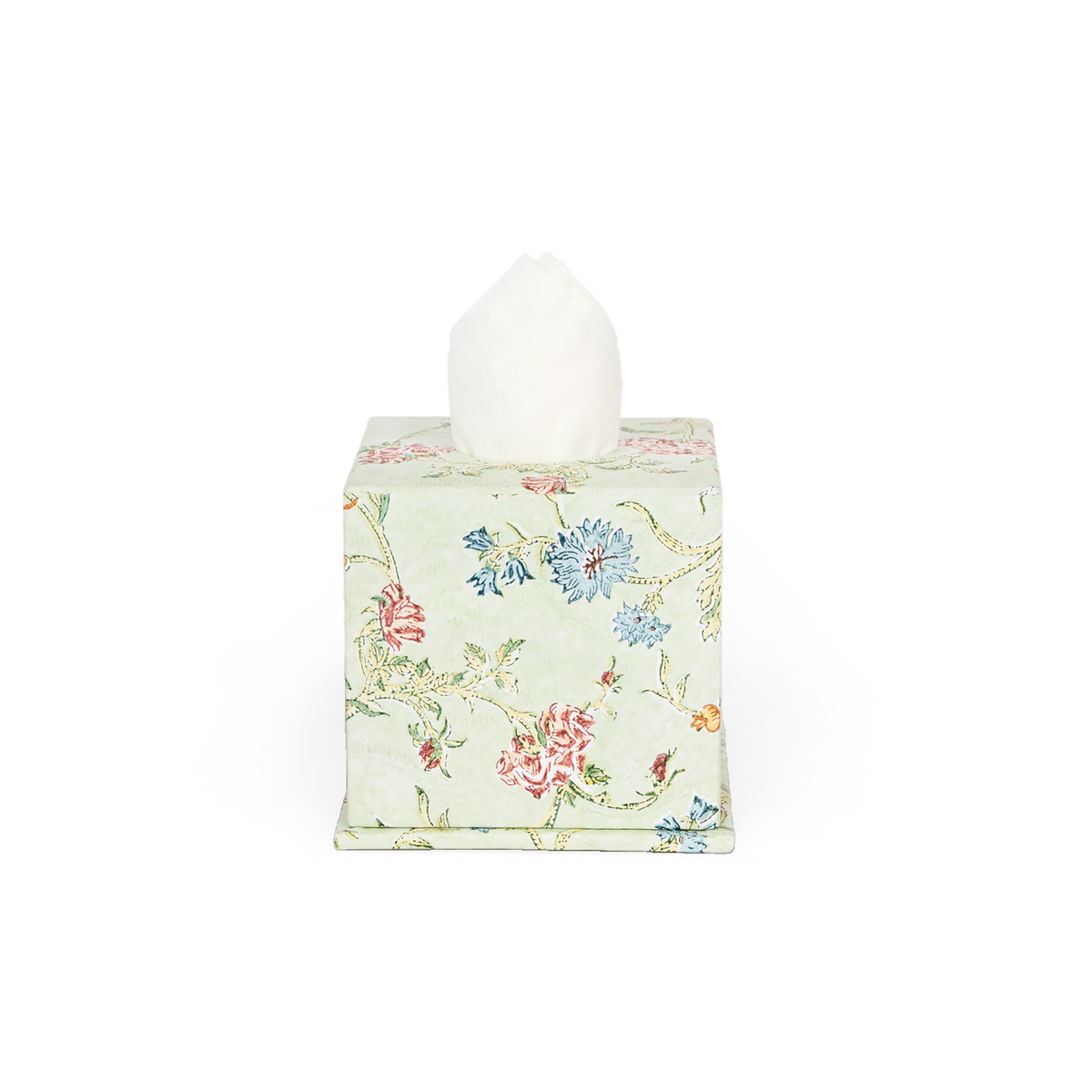 Meadow Garden – Hand Block Printed Tissue Box Cover (5.25” H x 5” W x 5” D)