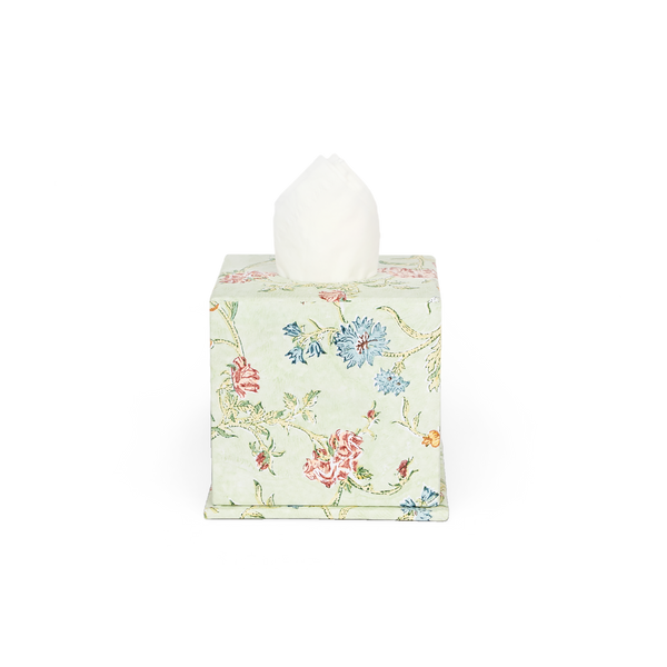 Meadow Garden – Hand Block Printed Tissue Box Cover (5.25” H x 5” W x 5” D)