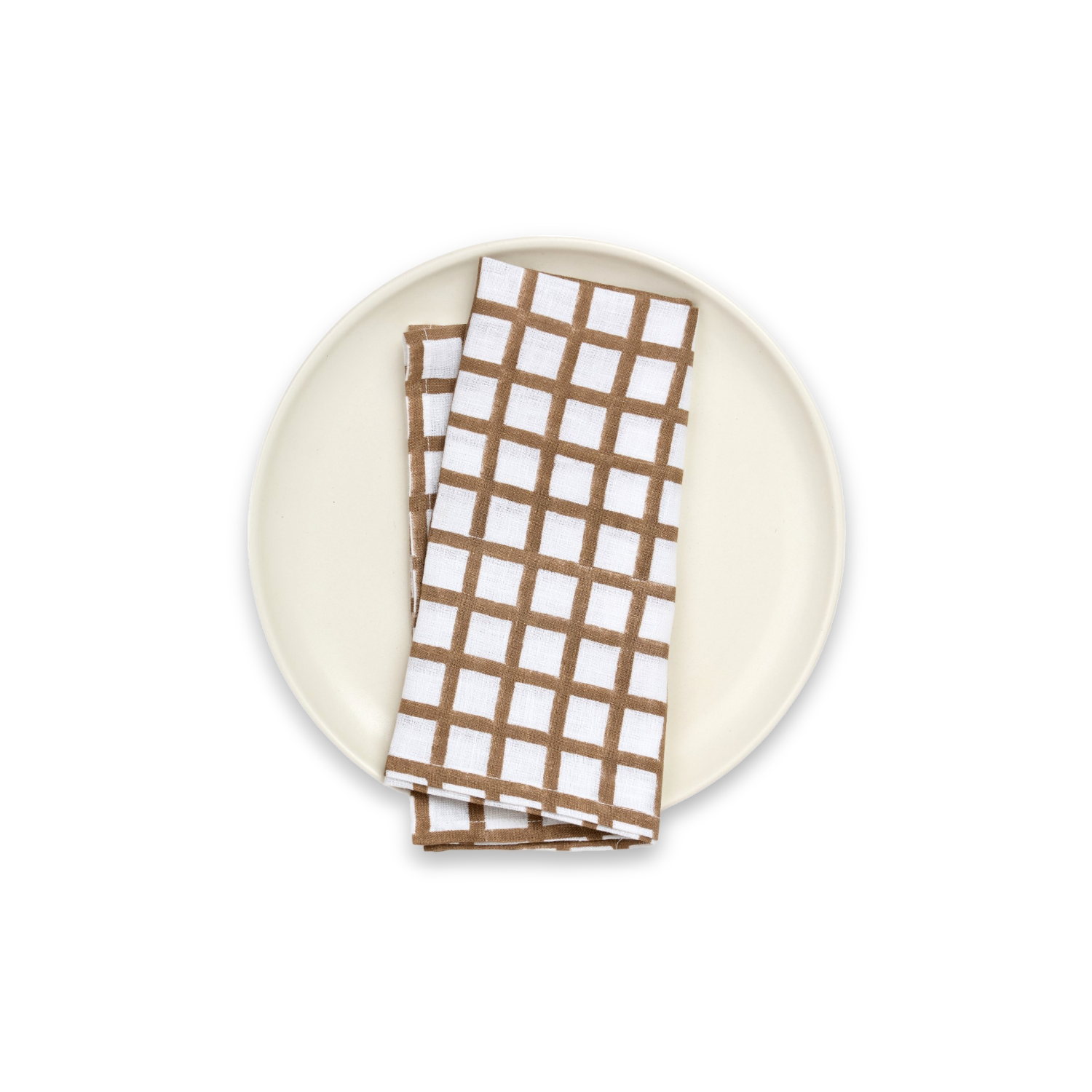Clay Gridline Hand Block Printed Linen Napkin - Thumbnail 3